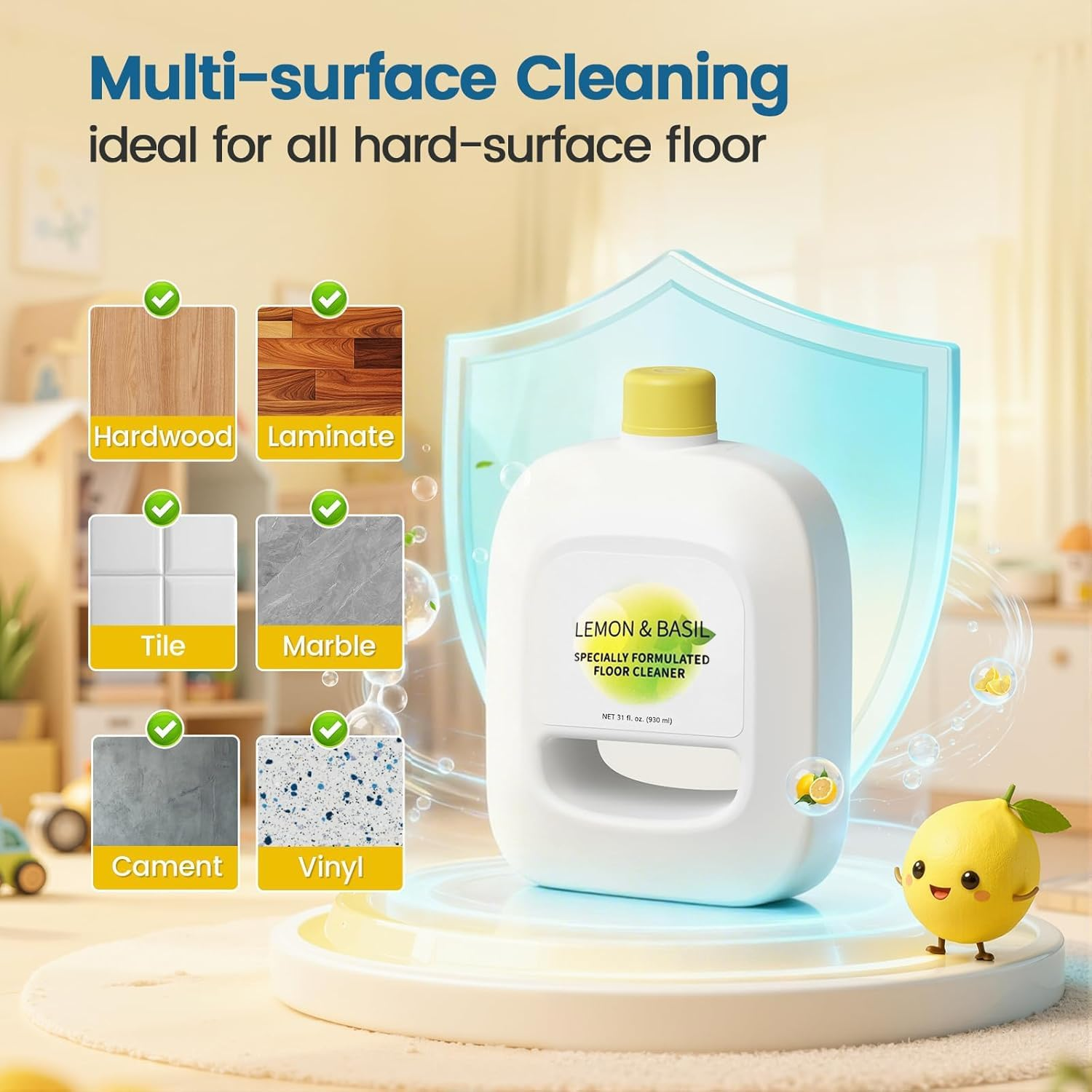 Floor Cleaning Solution Compatible with Narwal Freo/Freo X Ultra/J4/J3/J2/J1 Lemon & Basil Scented 930Ml Multi-Surface Decontaminating Floor Cleaning Fluid image number 3