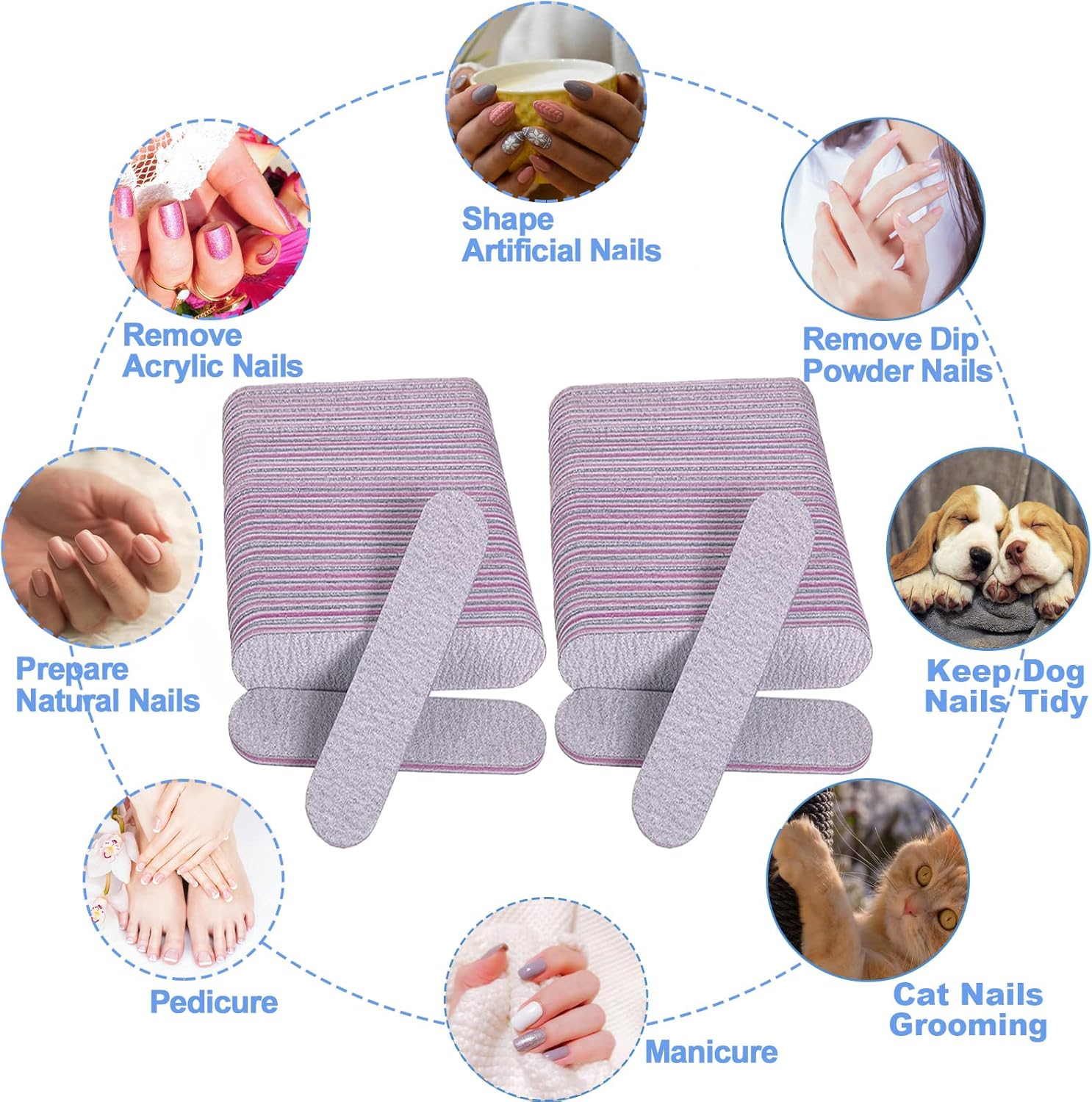 Nail Files (50 Pack), 3.6 Inches Emery Board Nail Files for Acrylic and Natural Nails, 100/180 Grit Small Double Sided Fingernail Filer Bulk Mini Professional Finger Nail Filer Manicure Set Gray