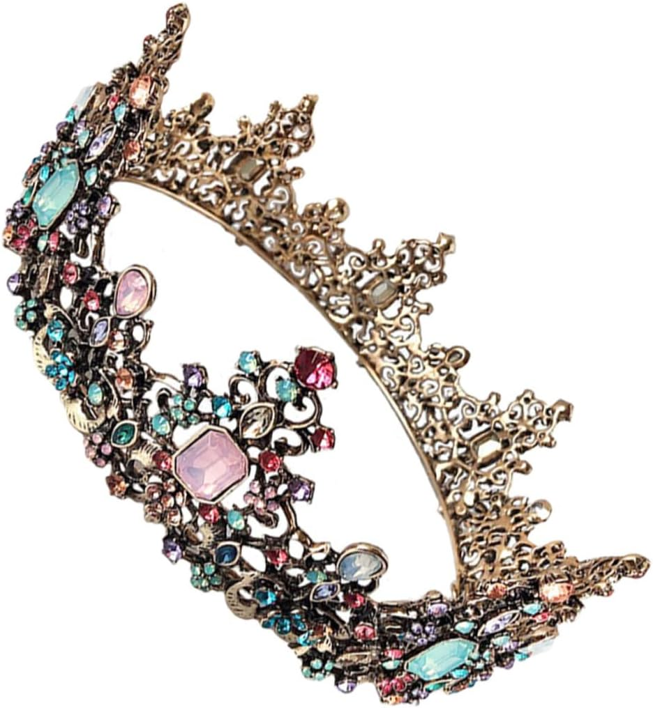 FRCOLOR Crown Tiara for Wedding Party Bride Vintage Queen Crown Headwear Alloy Material Gemstones for Wedding Veils image number 3