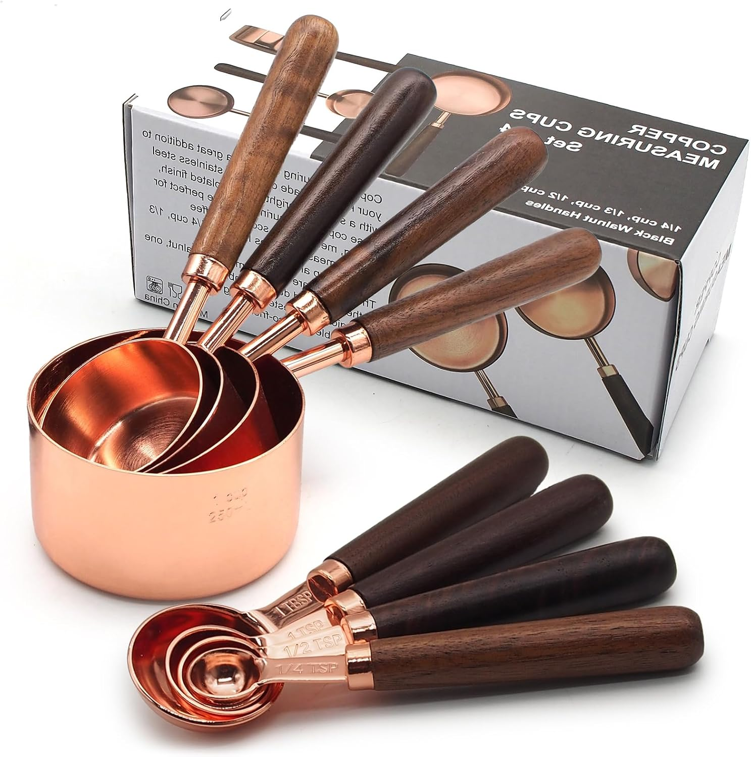 Gold Measuring Cups and Spoons Set with Wood Handles, Premium Stainless Steel Measuring Spoons and Measuring Cups Set (Set-Rose Gold) - Set-Gold image number 3