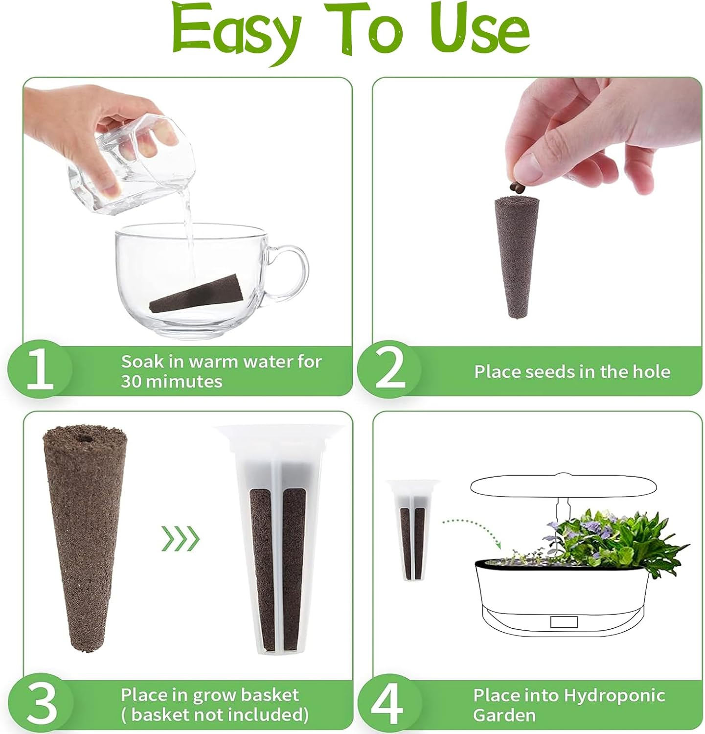 50 Pcs Ling-Luo Grow Sponges, Seed Pods Replacement Root Growth Sponges Compatible with Aerogarden, Moldy-Free for Hydroponic Indoor Garden System