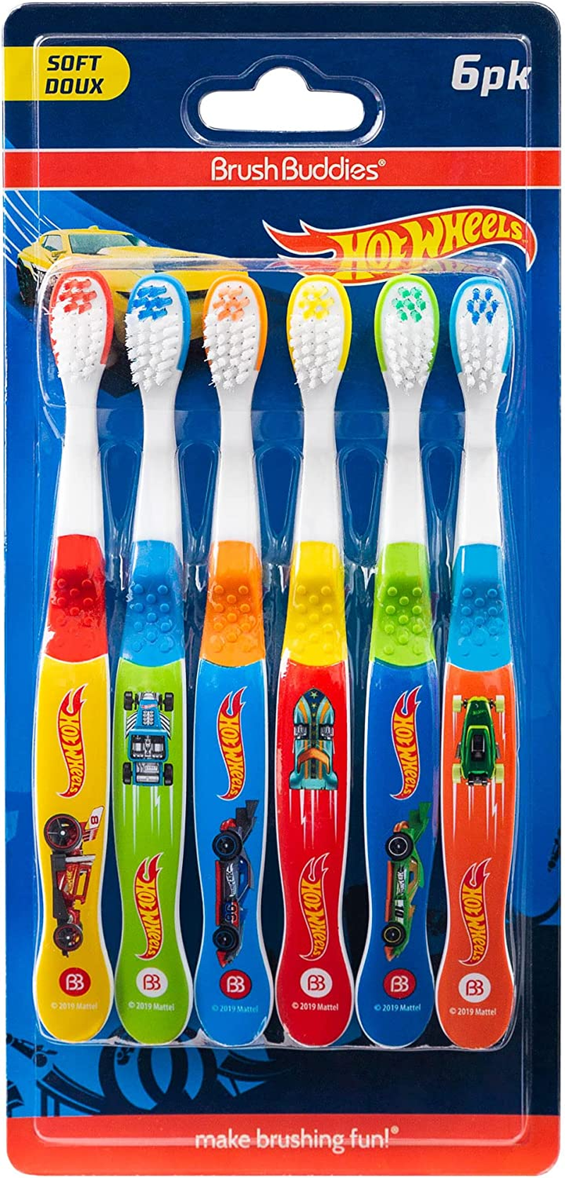Brush Buddies 6-Pack Hot Wheels Toothbrush for Kids, Kids Battery Powered Toothbrushes, Toothbrush Pack, Soft Bristle Toothbrushes for Kids, Toddler Toothbrush Ages 2-4, Multicolor image number 1