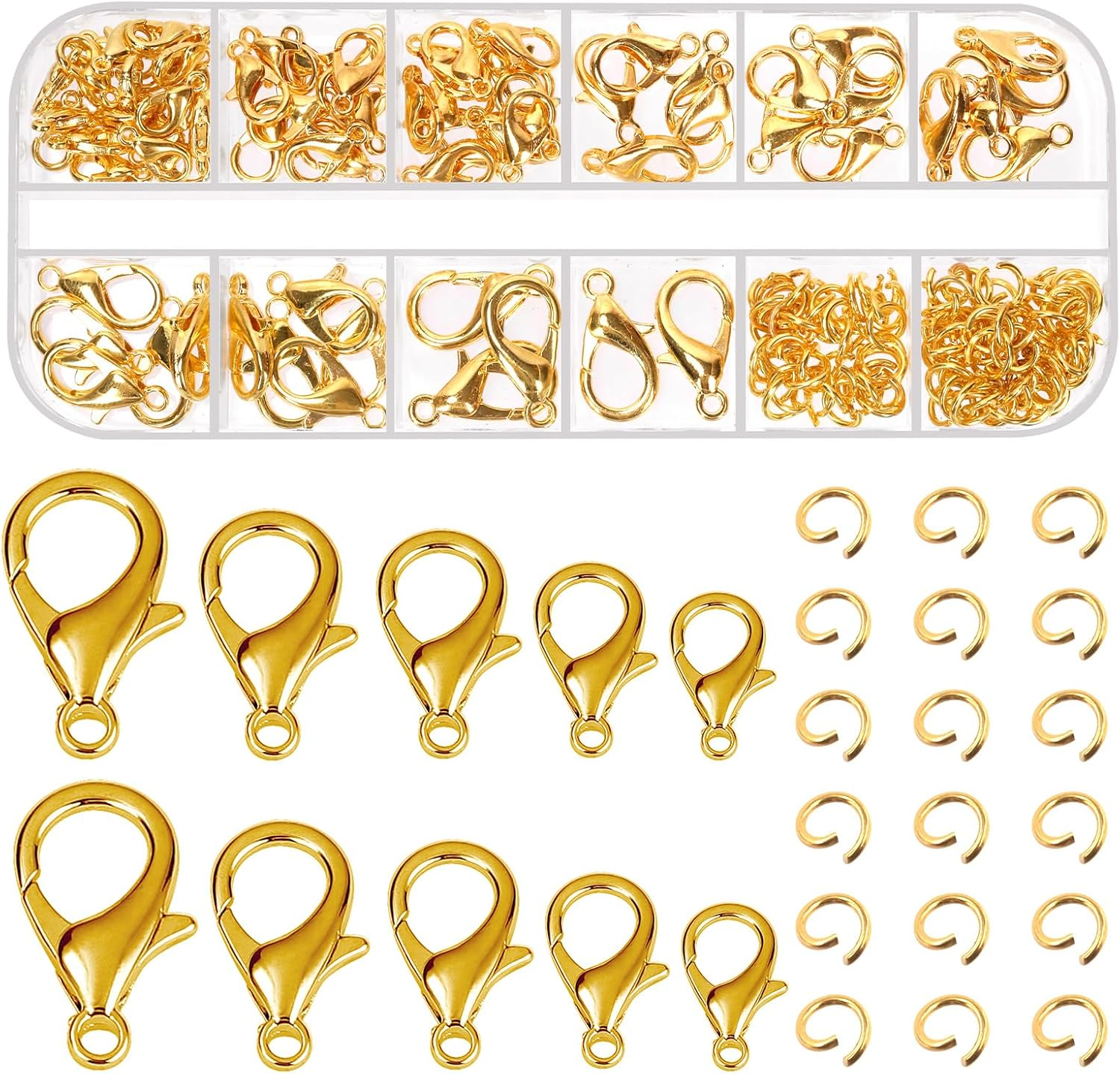 Glarks 170Pcs Bronze Lobster Claw Clasp with Open Jump Rings Kit 10Mm 12Mm 14Mm 16Mm 18Mm Necklace Clasps for Bracelet Necklace Jewelry Making