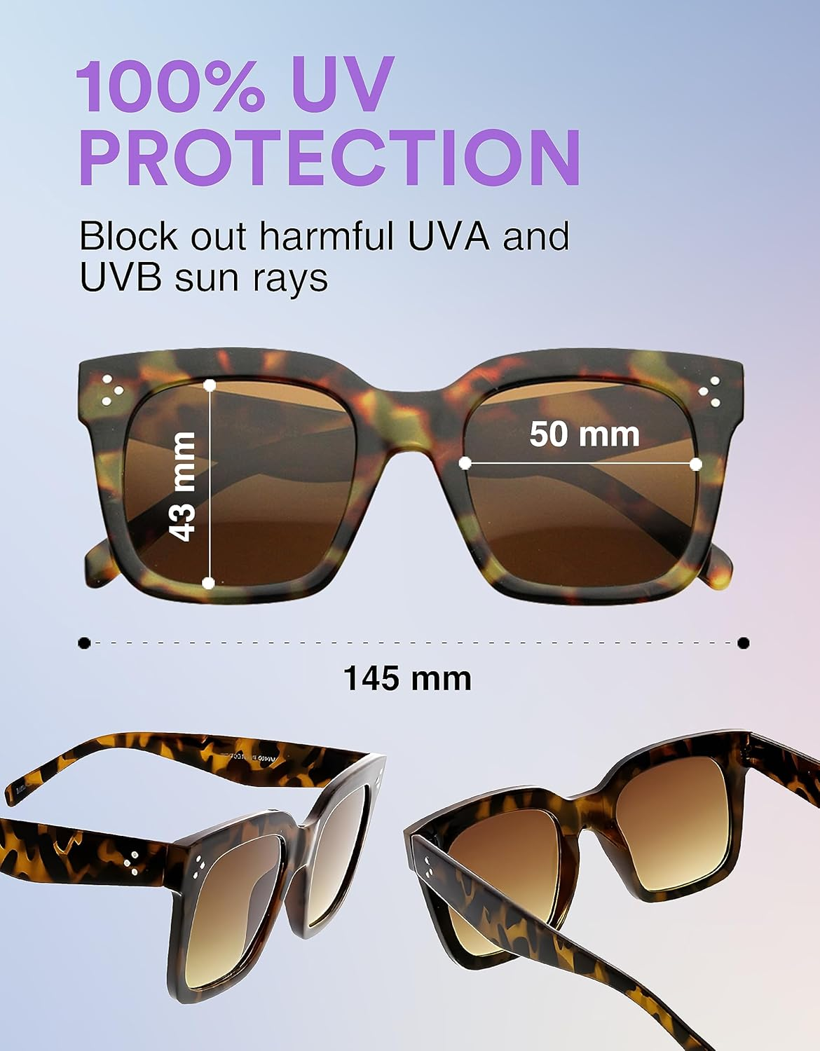 Zerouv - Oversized Fashion Retro Square Sunglasses for Women Vintage Style 50Mm - P02 | Tortoise / Brown Polarized (Limited Edition) image number 4