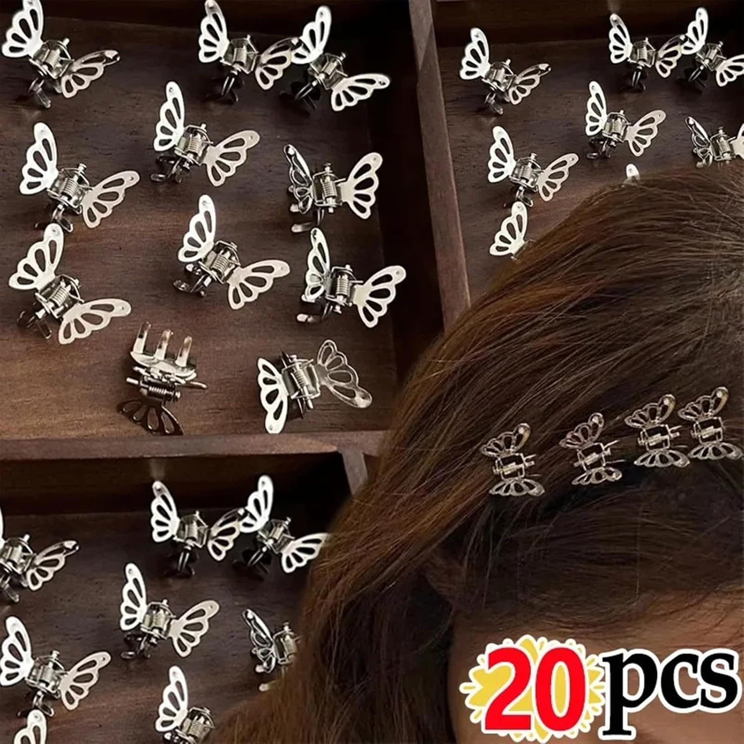 Ylapagne 20 Pcs Hair Claw Clips for Women 0.8 Inch Metals Butterfly Mini Cute Fashion Hair Accessories Small Claw Clips Sliver Colors image number 1