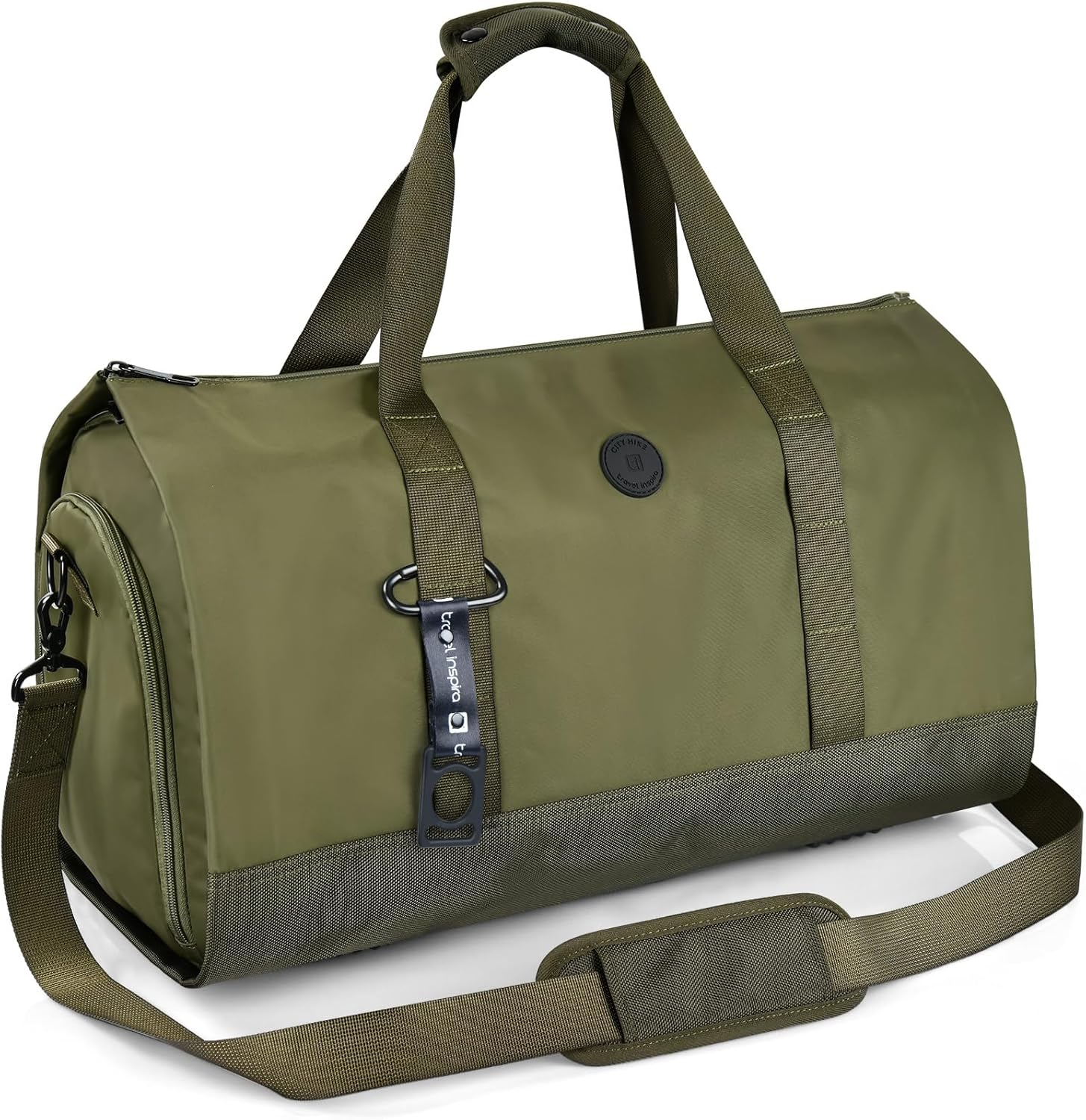 Travel Inspira Convertible Garment Bag for Travel - Carry on Garment Duffle Weekender Bag with Extended Shoe Compartment & Shoulder Straps, 2 in 1 Waterproof Hanging Suitcase Suit Bag (Army Green)