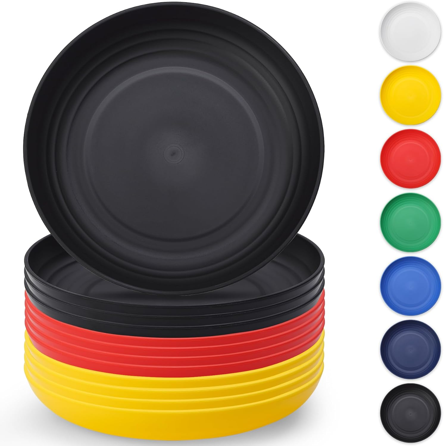 Berglander White Plastic Plates Set of 12 Pieces 9", Reusable and Sturdy Unbreakable Dinner Plates, Salad Plates, Pasta Bowls, Dishes for Home, Kid, Light Weight Easy Carry for Picnic, Camping