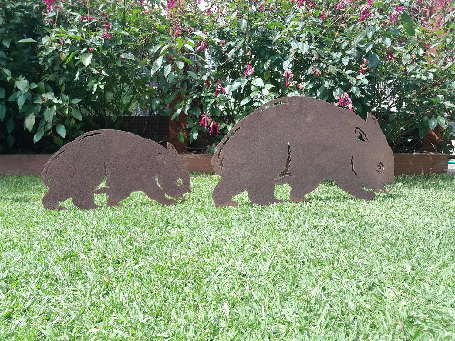 Wombat Garden Stake - Australian Made Rusted Metal Garden Art image number 1