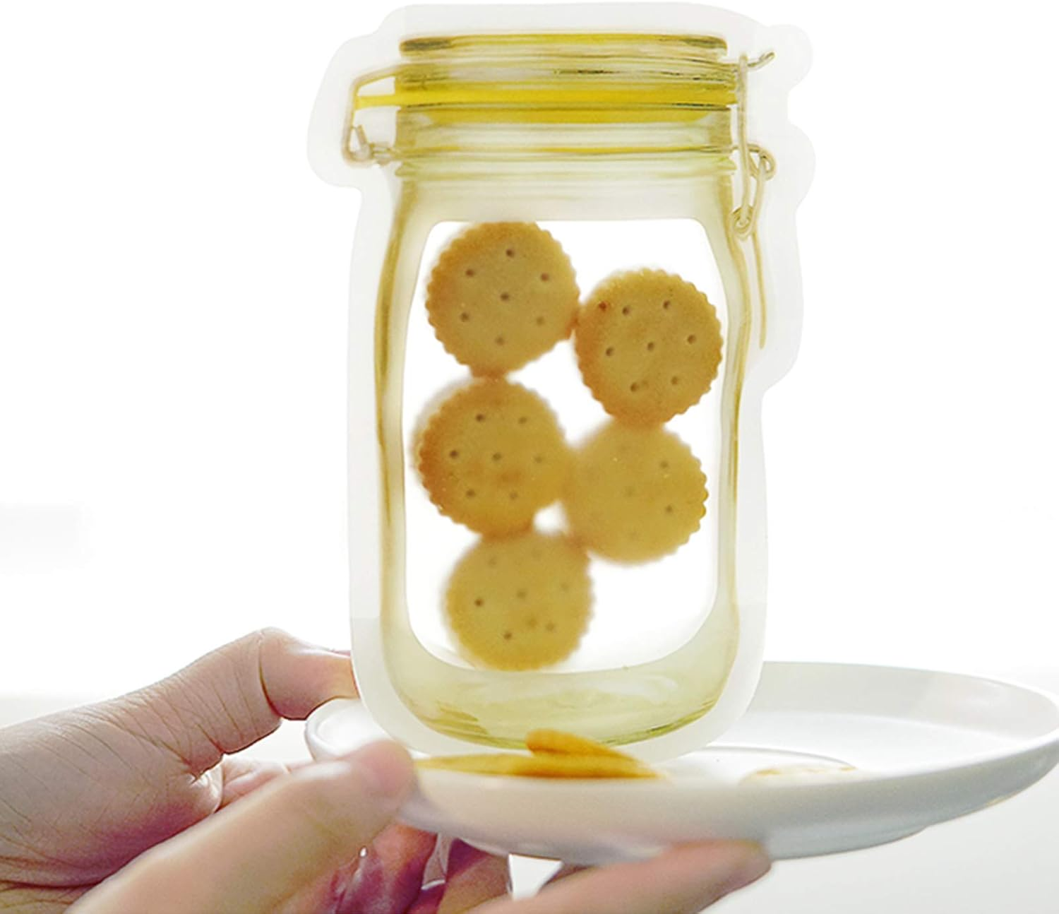 Mason Jar Bags Yellow, 20 Pcs Reusable Airtight Seal Food Storage Bags Leak-Proof Saver Bags for Travel Camping, 8 OZ image number 1