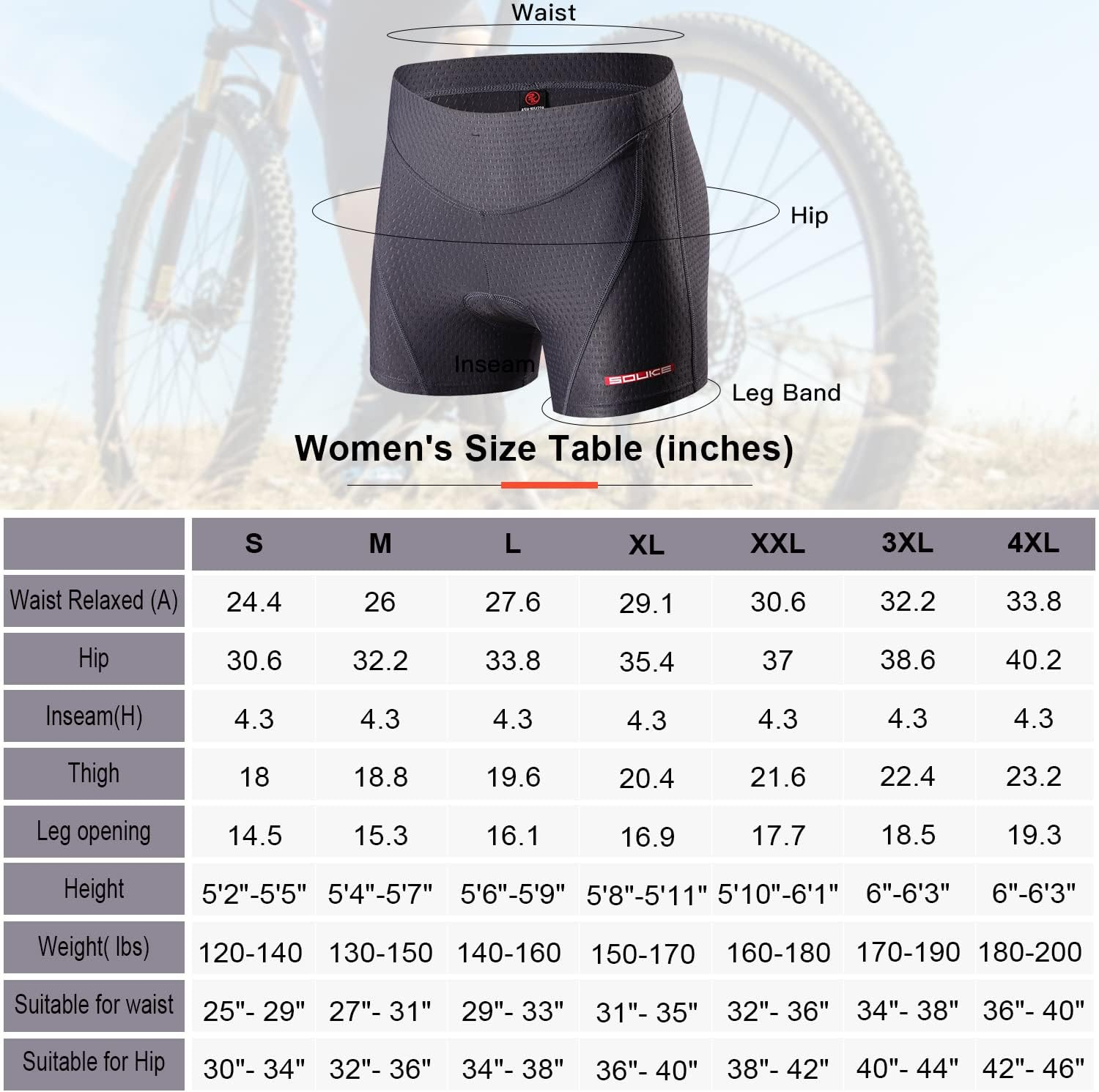 Soukesportsau Cycling Shorts Women'S 3D Padded Bicycle Bike Biking Underwear Shorts image number 3