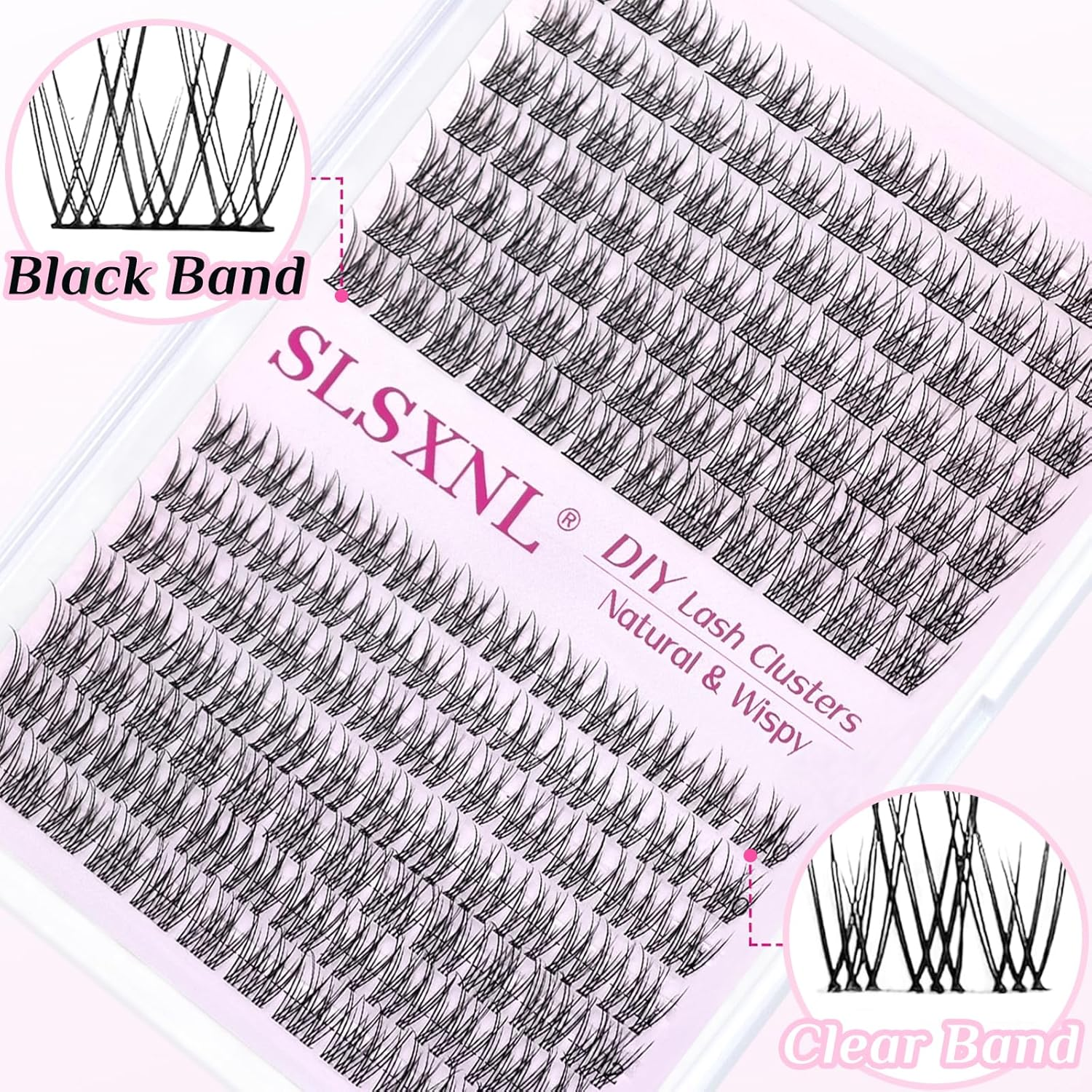 SLSXNL Natural Lash Clusters Wispy Clear & Black Band Eyelash Cluster Lashes 10-12MM C Curl Thin Band False Eyelashes Extensions image number 3