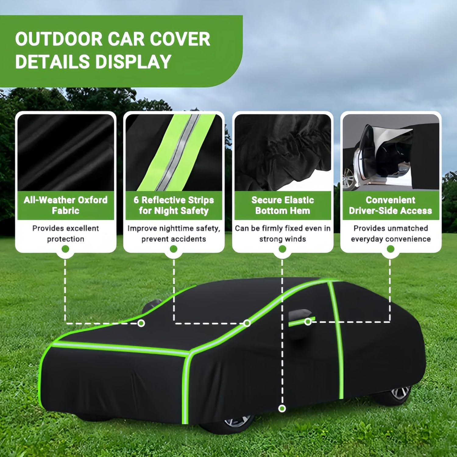 Full Car Covers,For Ford Model B (Model B) 1934,Waterproof Uv-Resistant 210D Oxford Rainproof Snowproof Frostproof Effectively.Six Wide Reflective Stripes with Zipper Fit on Suvs/Sedans image number 6