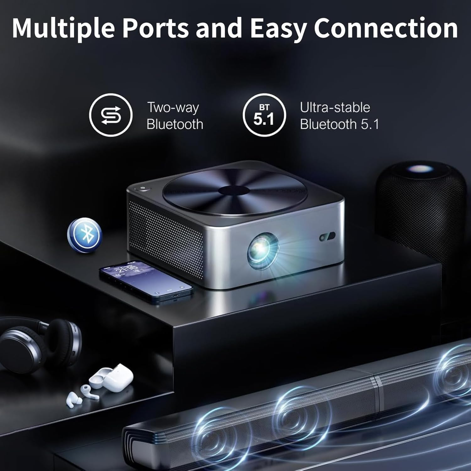 Projector-4K [1200 Ansi/Netflix Officially Licensed] Smart Projector with Wifi6 and Bluetooth,3D Stereo Sound & AI Auto Focus,Outdoor Movie Projector,Max 300''Display image number 4