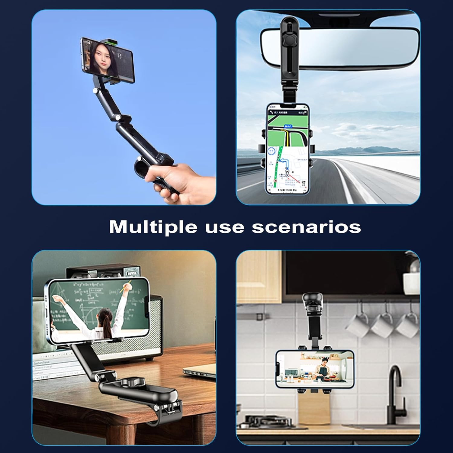 Car Phone Holder Mount,360&deg;Rotatable Retractable Car Phone Holder,Multifunctional Adjustable Mount Cell Phone Holder for Car,Universal Phone Holder for Mobile Phones image number 3