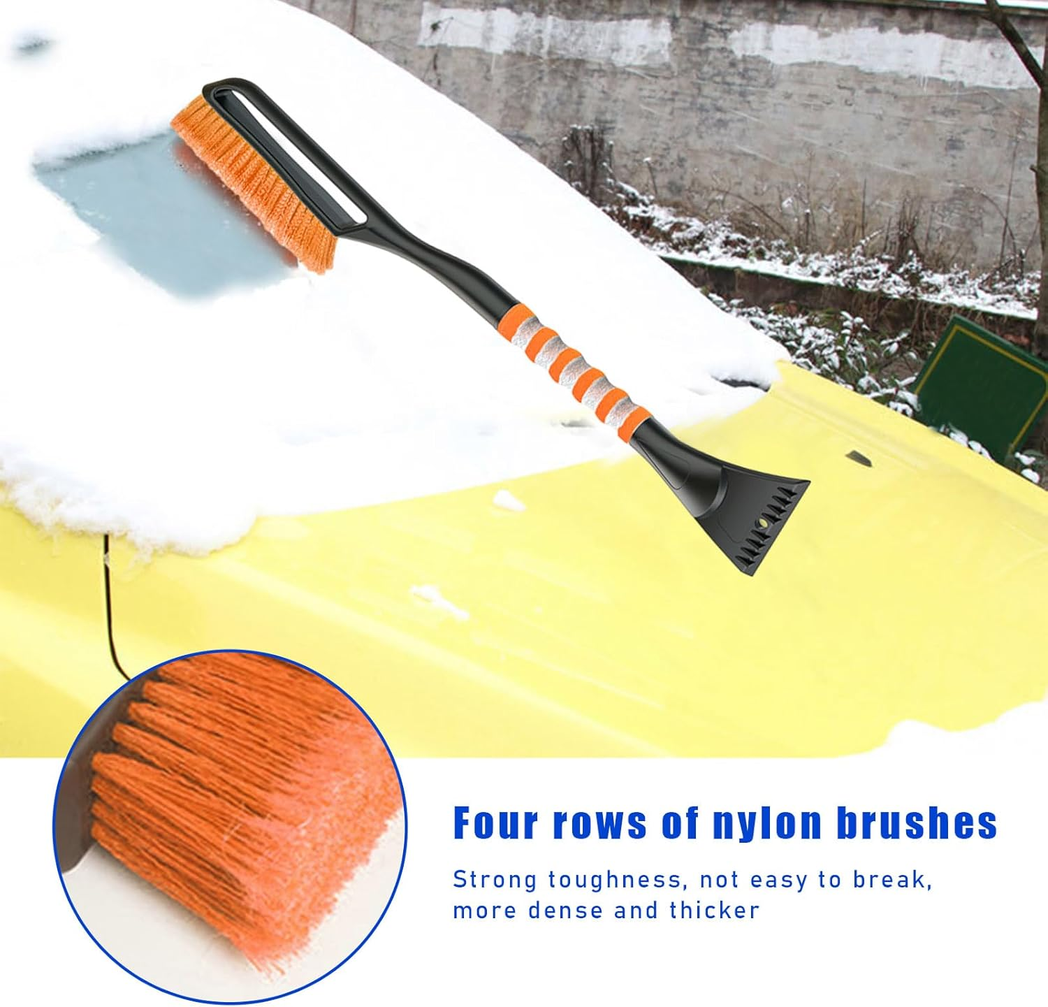 Augeny 27'' Ice Car Snow Brush and Ice Scraper, Detachable Scratch Free Snow Brush with Comfortable Foam Grip, Universal Auto Winter Snow Removal Tool for Cars, SUV, Trucks (Orange) - Orange image number 6