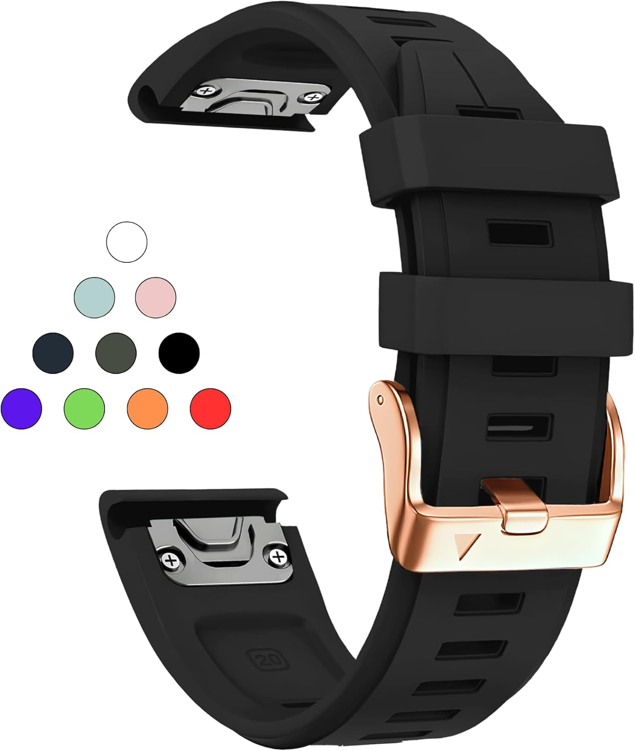 PCAVO Quickfit 20Mm Watch Band for Garmin Fenix 5S 6S 7S Pro Solar - Rose Gold Buckle - Rugged Silicone Wristband Replacement for Garmin Epix Pro Gen 2 42Mm Descent Mk2S/3/3I