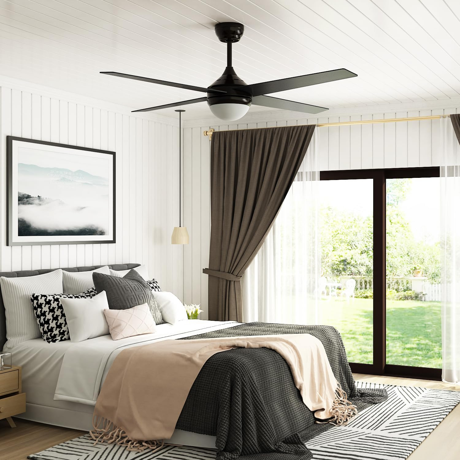 ELEGANT White Ceiling Fans with Remote Control and LED Color Change Light, 4 Reversible Blades 3-Speed, Timer, 48 Inch, Quiet AC Motor Fan Lighting for Living Room