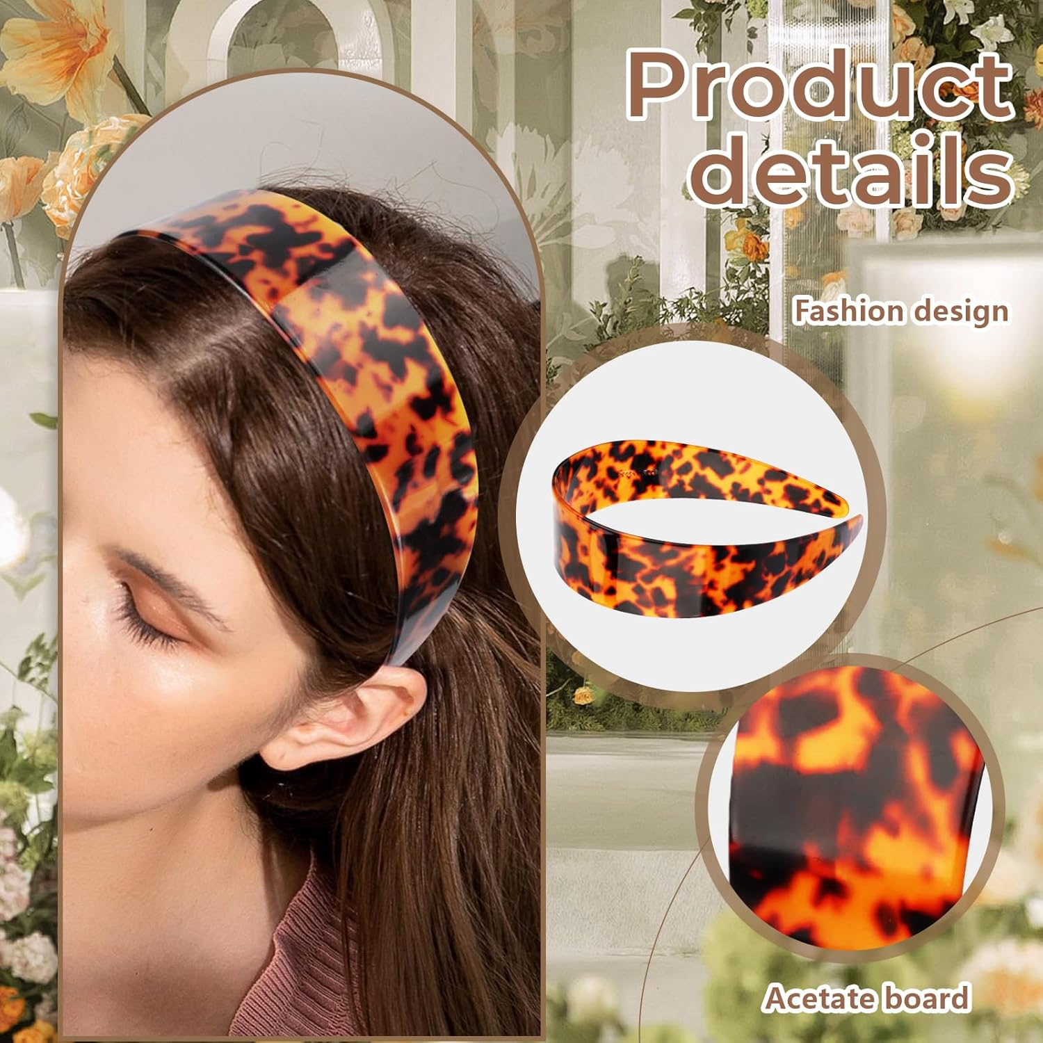 Auroriel Tortoise Shell Hair Comb Headband Wide Leopard Pattern Acetate Hairband for Women No Slipping Headache Pressure Comfortable Headbands image number 5