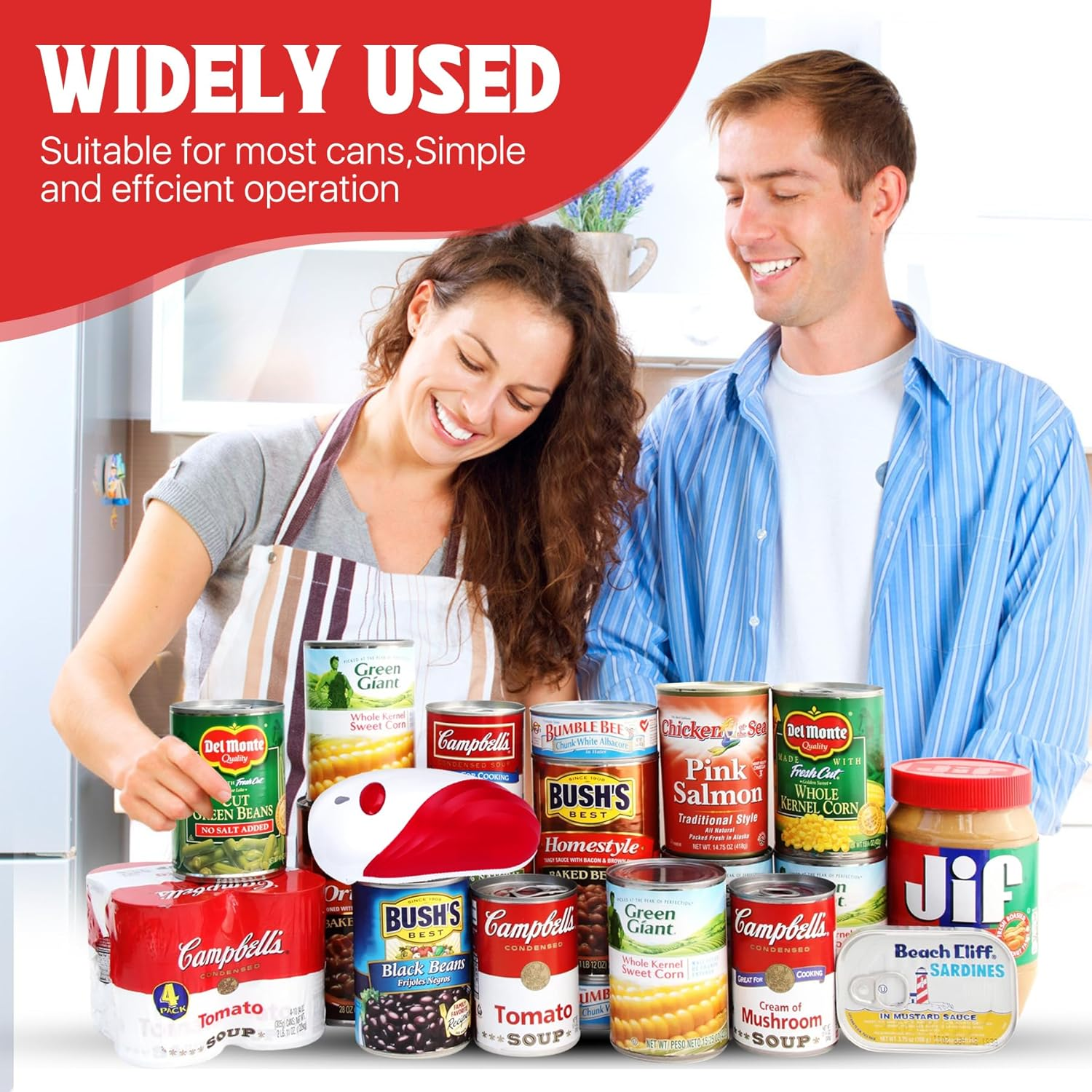 Electric Can Opener Kitchen Gadgets: One-Touch Automatic Can Opener Smooth Edge for Seniors - Safe Magnetic Catches Cover Hands Free Kitchen Appliances Opens Almost Any Can Red image number 2