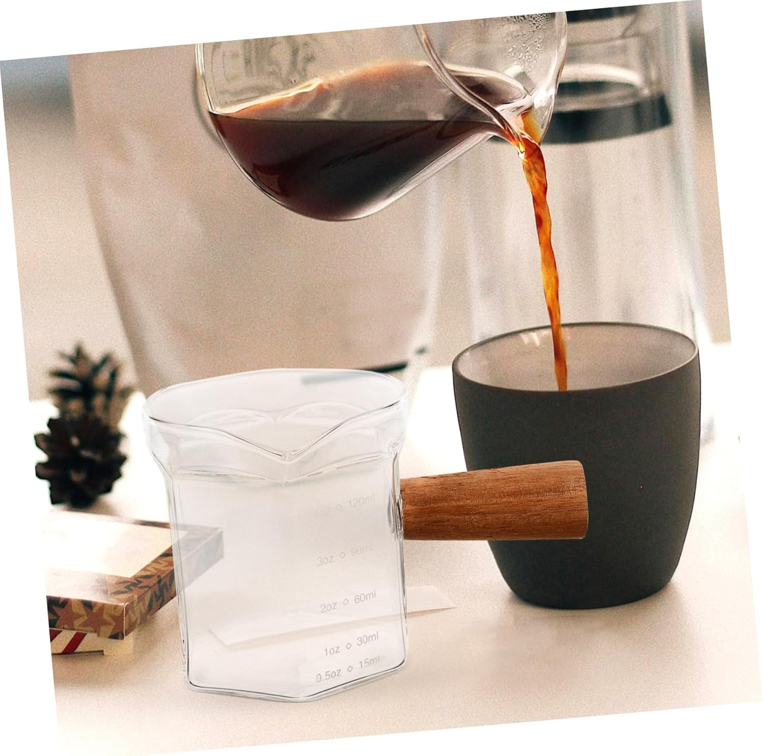 FUNOMOCYA Glass Coffee Measuring Cup with Handle Transparent Espresso Pitcher for Precise Coffee Volume Measurement Scale Marked Milk Syrup Pourer Random Color image number 4