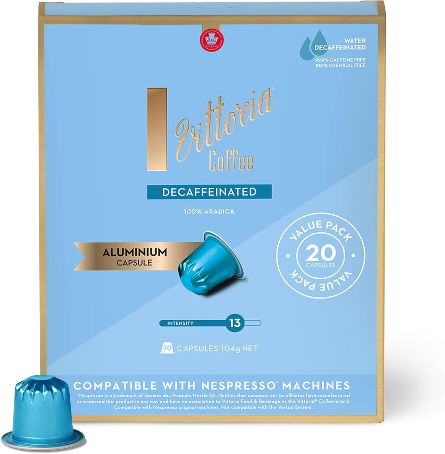 Vittoria Coffee Decaf 100% Arabica Nespresso Compatible Aluminium Capsules. Best Served as an Espresso or Milk - 20 Pack Pods image number 5