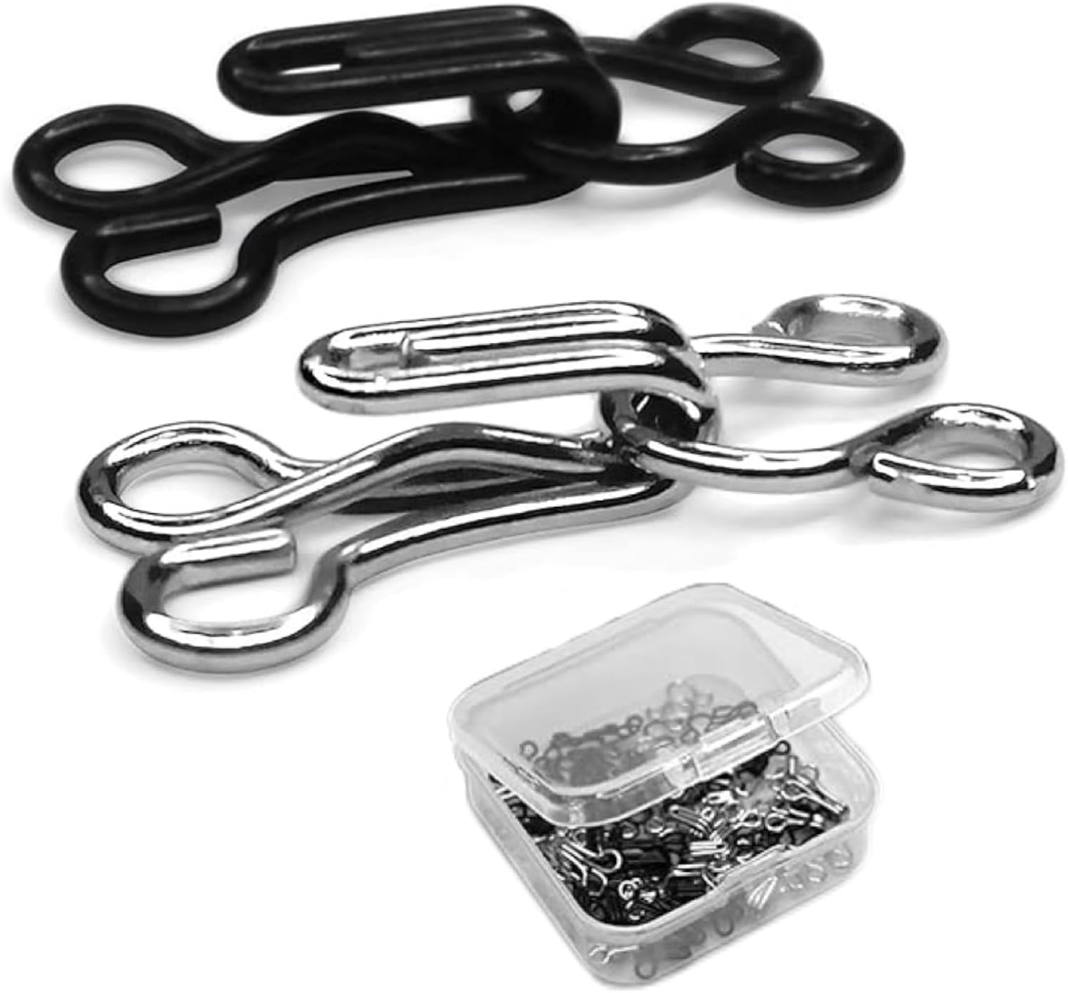 Bra Hooks,102 Set Hook and Eye Latch for Clothing,Strong Metal Bra Hooks Eyes Black and Silver, 3 Sizes, 12.5/15/17Mm, Silver/Black