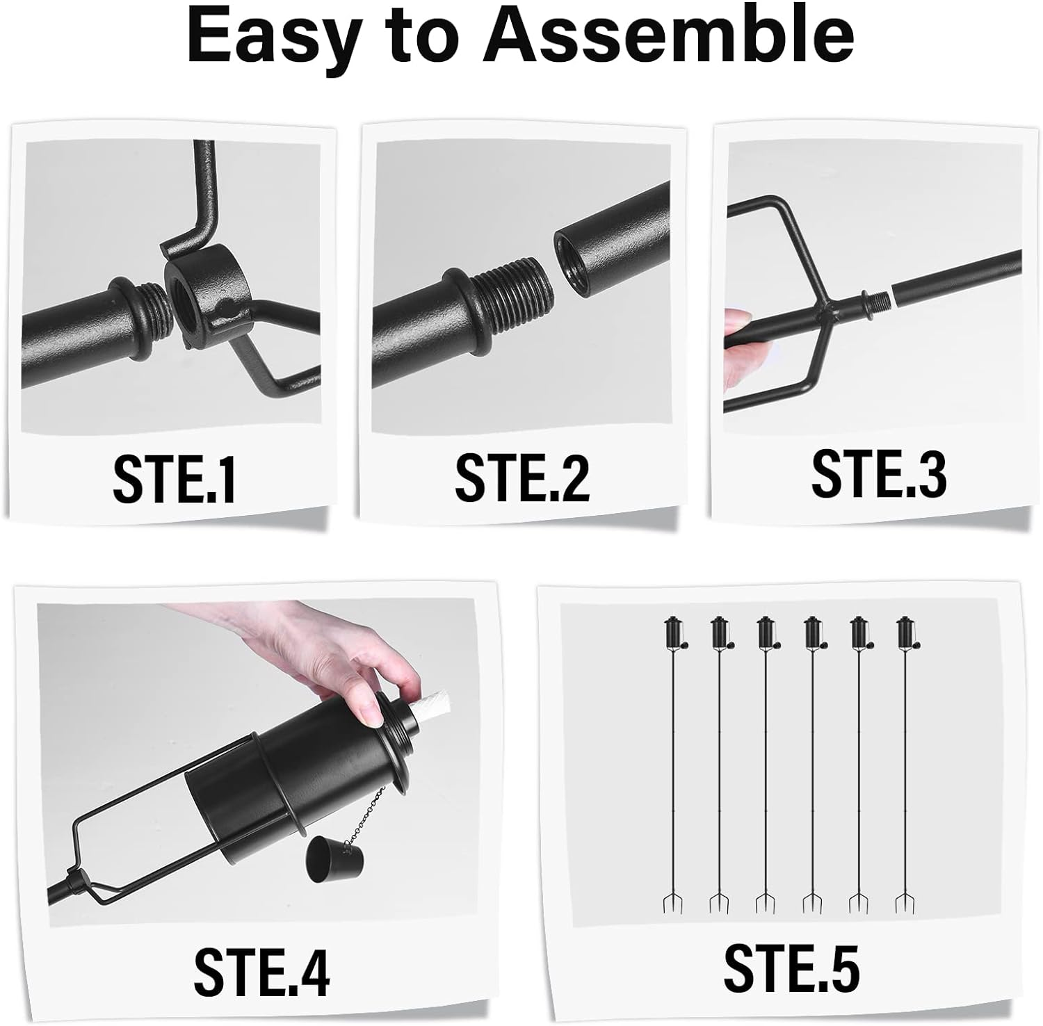 6 Pack Garden Torches, 16 Oz Metal Torch for outside with 3-Prong Grounded Stake, Outdoor Decorative Citronella Torches, 59 Inch Garden D&eacute;cor Torches image number 5