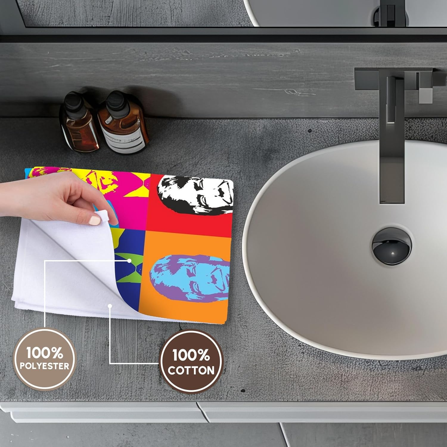 3Drose Towel, Image of Collage of Nine Trump Faces in Abstract Colors image number 6