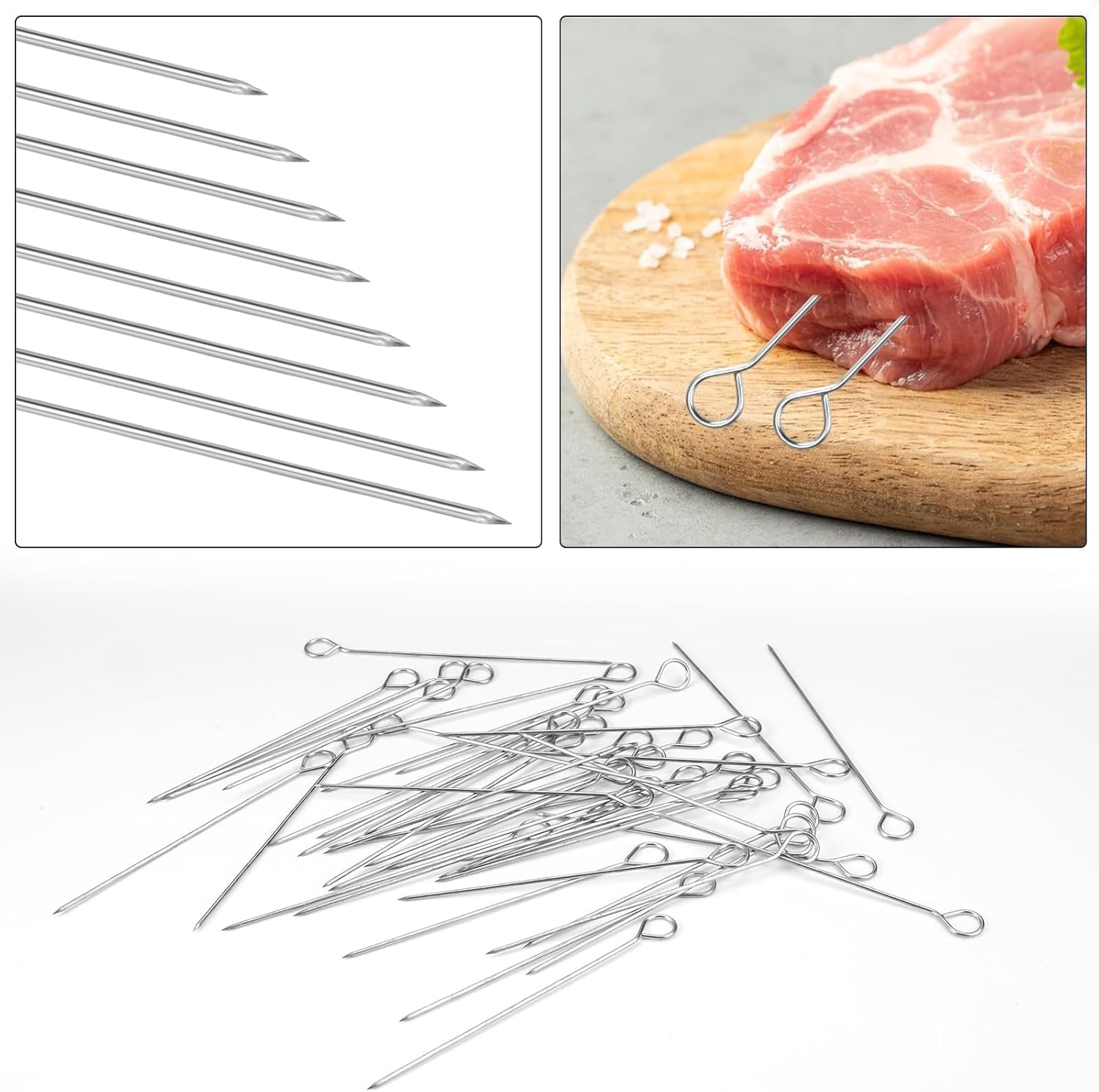 Pack of 60 Stainless Steel Kebab Skewers (15 Cm) - Metal Roulade Needles, Barbecue Skewers, Small Skewers for Roulades, Meat Skewers, Reusable for Barbecuing