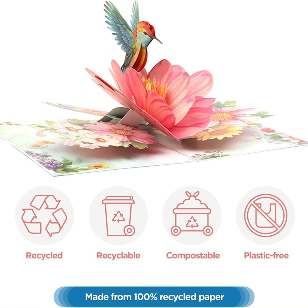 Hummingbird Cards,Pop-Up Birthday Cards for Women，Mothers Day Greeting Cards, for Mum,Wife, Daughter, Sister, Valentines, Anniversary, Christmas, Flower Bouquet, Wedding Gift (Hummingbird)