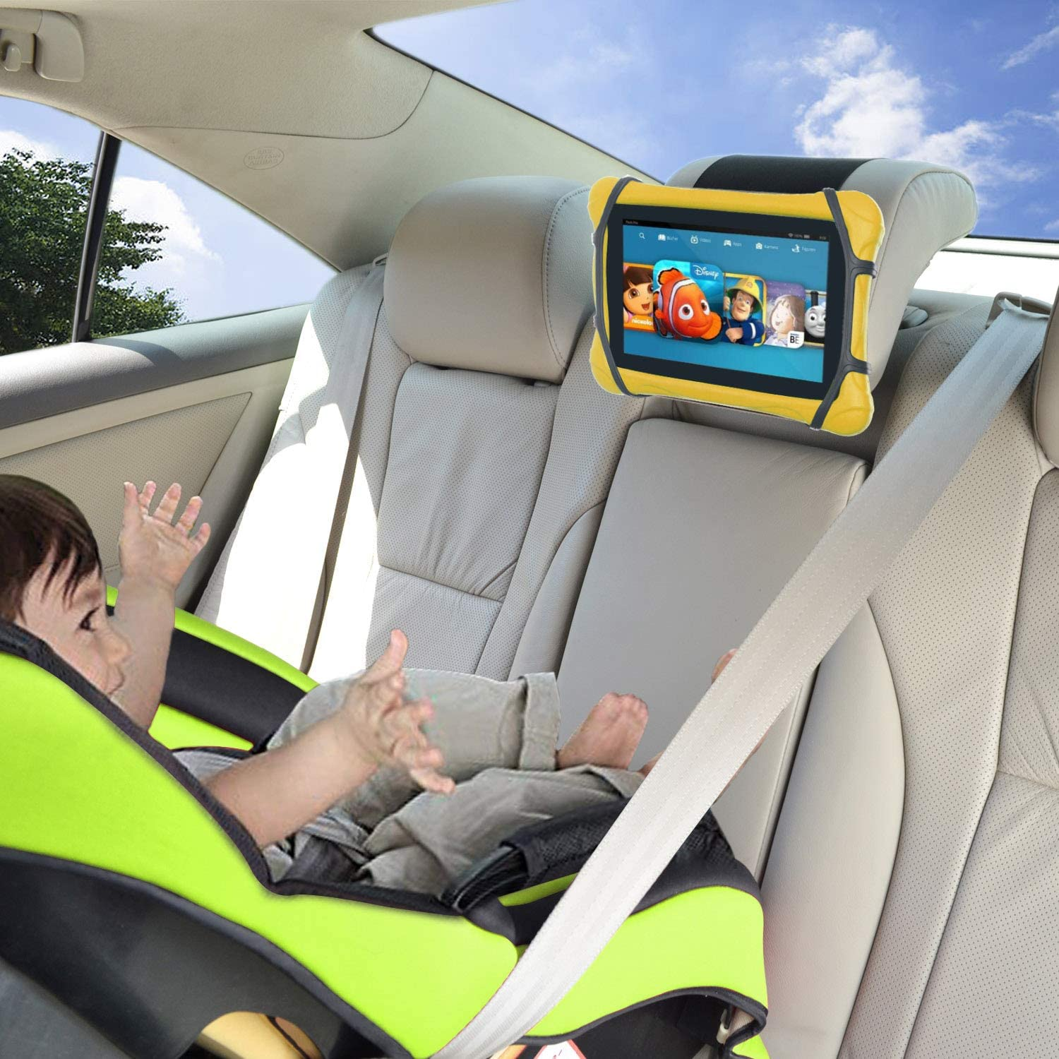TFY Car Headrest Mount for 7-10 Inch Fire, Fire HD, Kindle, Kids Edition Tablets, Angle Adjustable Holder with Silicon Holding Net image number 4