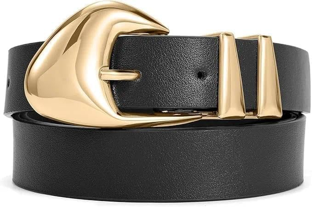 Fengea Women'S Leather Belts for Jeans Dress Pants Black Brown Belts for Women Ladies Waist Belts with Gold Buckle image number 4