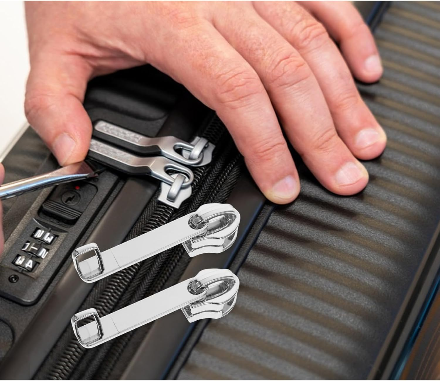 HOLIDYOYO Double Layer Metal Zipper Slider Replacement with Lock Hole for Luggage Repair, Smooth Pull Tab for Suitcase and Travel Gear DIY 4Pcs image number 2