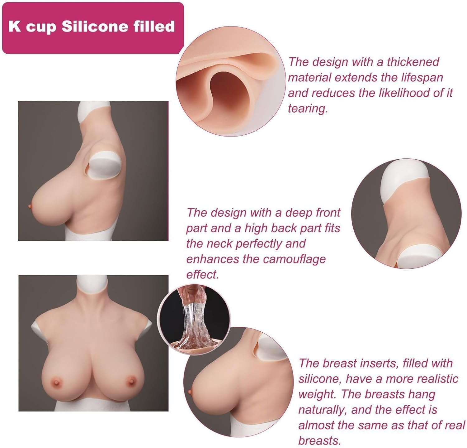 YRZGSAWJ Crossdressers Huge Breast Forms K S Z Cup Silicone Filled Breastplate Fake Breasts Weighted Boobs for Drag Queen Cosplay image number 3