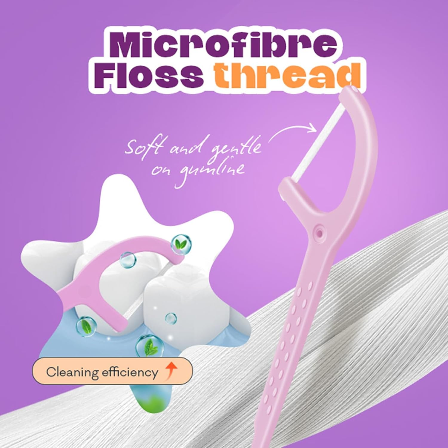 Grin Ultra Smooth Grape Flavoured Floss Picks, 80 Pack, Recycled Plastic Handle, Premium UHMW PE Floss, Nano-Hydroxyapatite Infused image number 1