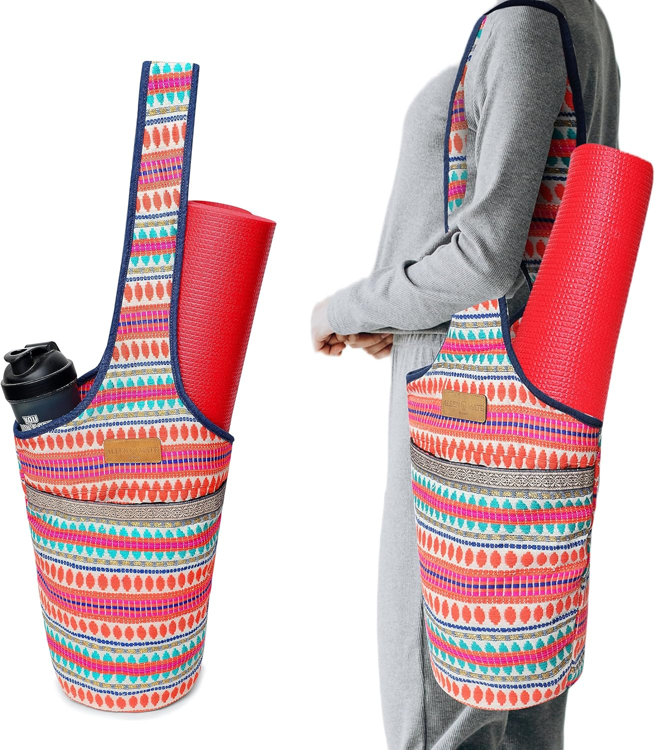 ALLEN & MATE Large Yoga Mat Bag with Side Pocket and Zipper Pocket, Fit Most Size Mats