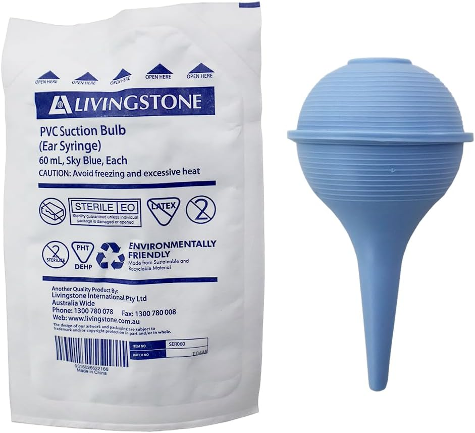 Livingstone Ear Syringe Suction Bulb and Nasal Aspirator 60Ml PVC Latex Free Sky Blue Sterile Single Pouch image number 2