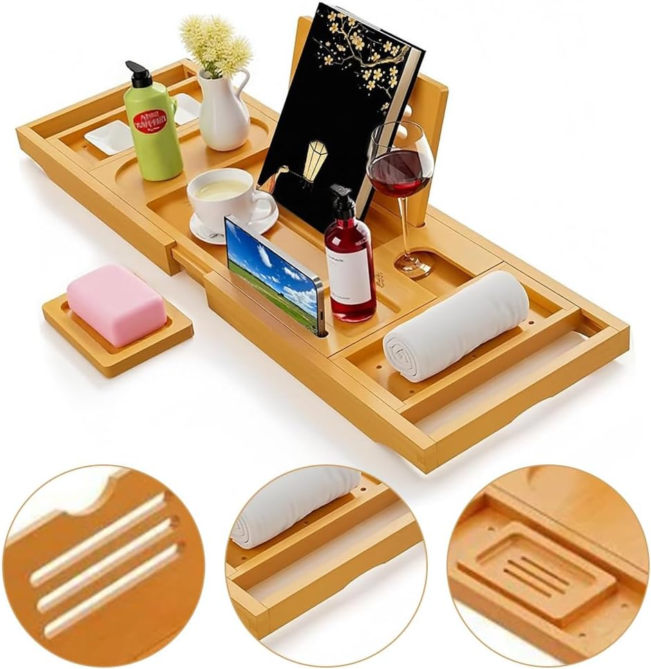 Bamboo Bathtub Tray,Premium Bathtub Tray,Expandable Bath Table,Luxury Bamboo Bath Table,For Spa or Reading Lite Style image number 4