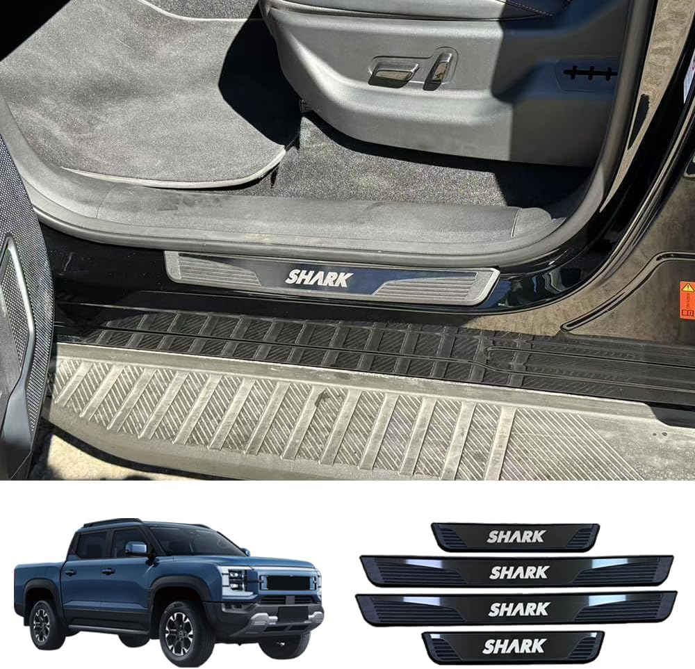 2024 BYD Shark 6 Pickup Truck Door Sill Protection Strip, 4-Piece Black Anti-Scratch Pedal Cover, Door Anti-Scratch Guard Accessories image number 3