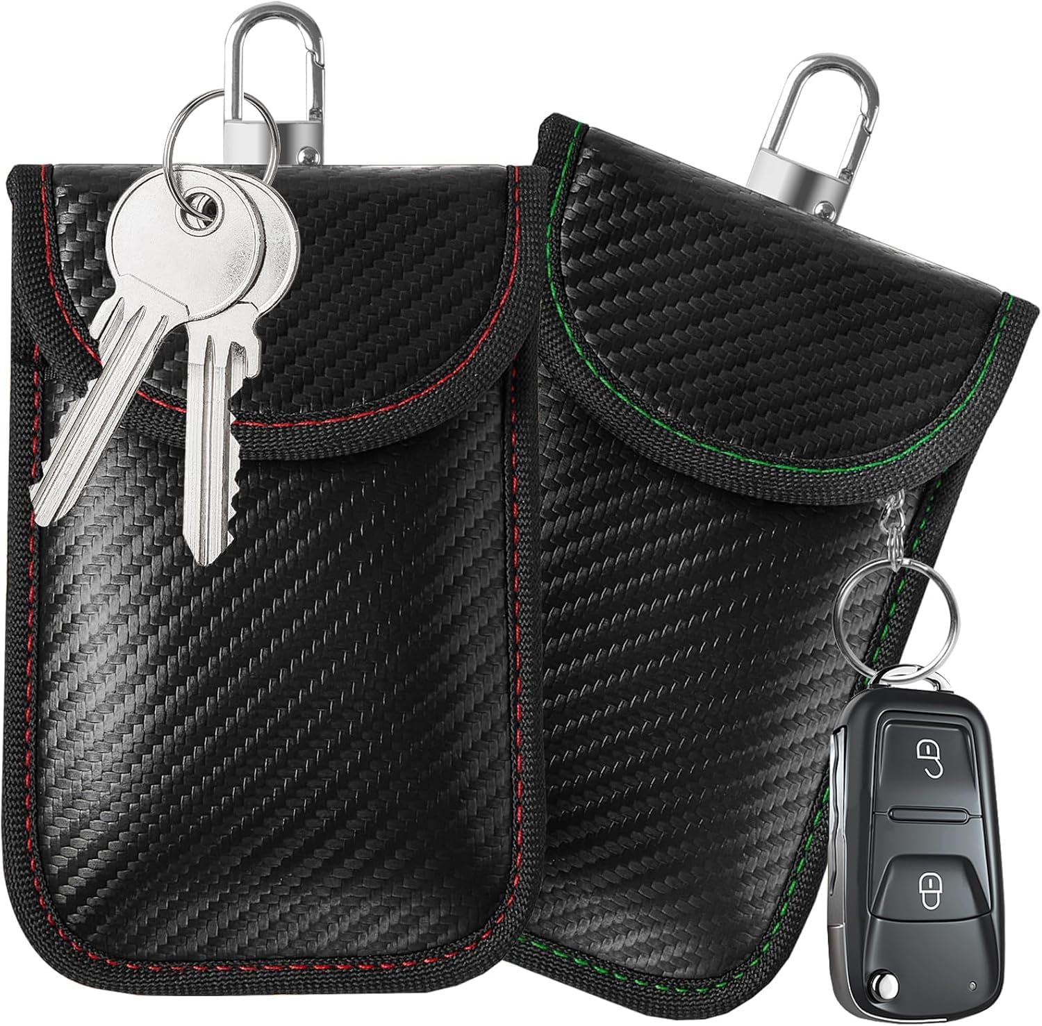 Quhoxdye 2 Pack Faraday Pouch for Car Keys, RFID Signal Blocking Bag, Car Key Fob Protector, Anti-Theft Shielding Case Signal Blocking Pouch, Signal Keyless Entry Car Keys Case (Red+Blue)