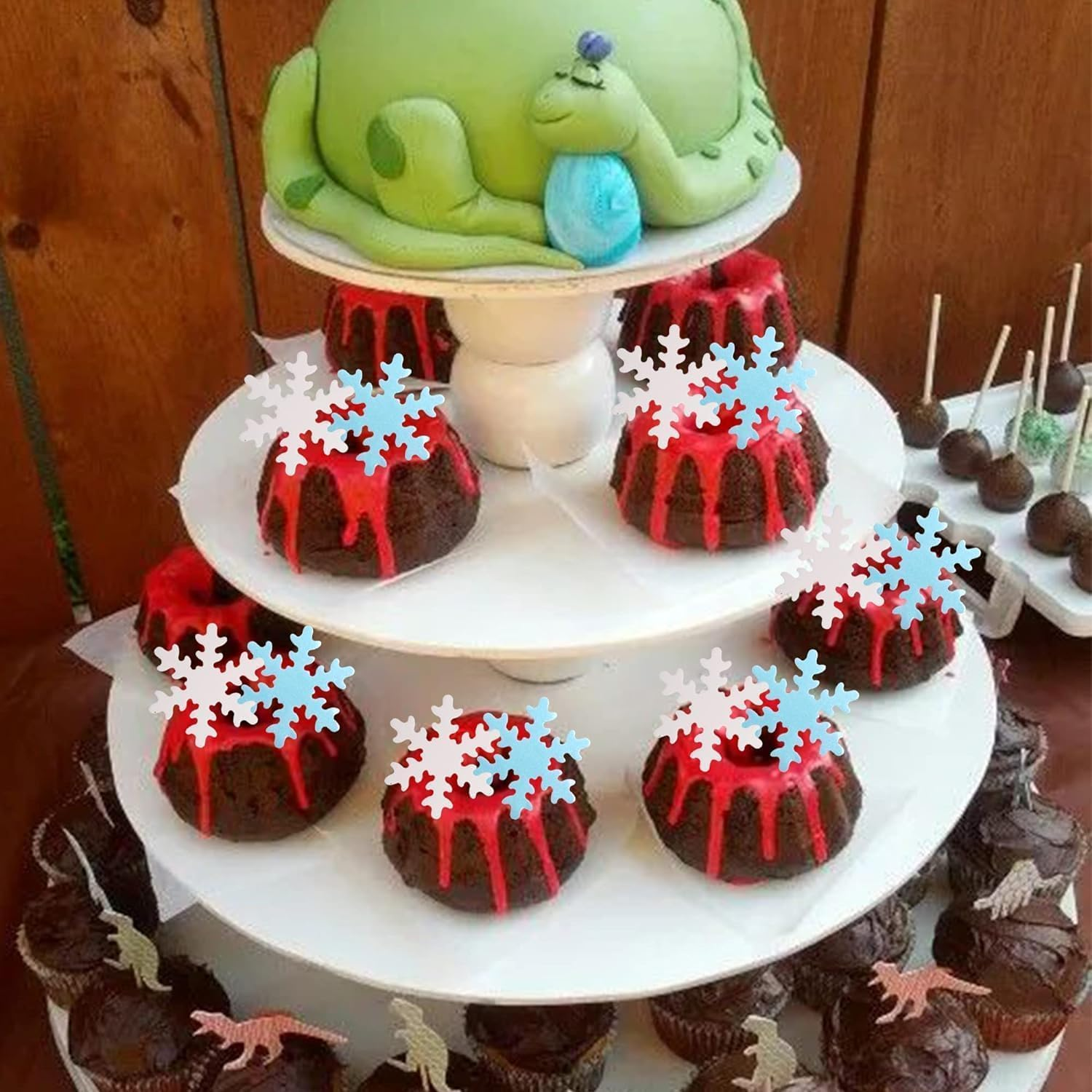 50 Pack Edible Snowfalke Cupcake Toppers Winter Frozen Snowflake Cake Picks for Snowflake Theme Winter Wonderland Baby Shower Birthday Christmas Party Supplies image number 3