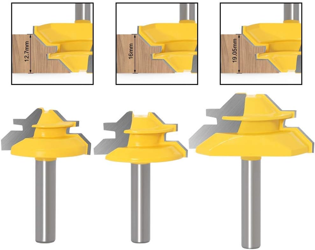 WSOOX 45 Degree Gluing Cutter Mitre Milling Set, 3 Pieces 8 Mm Shank Gluing Cutter Router, 45&deg; Lock Miter Router Bit Woodworking Cutting Tool for Engraving Machine Trimming Machine image number 6