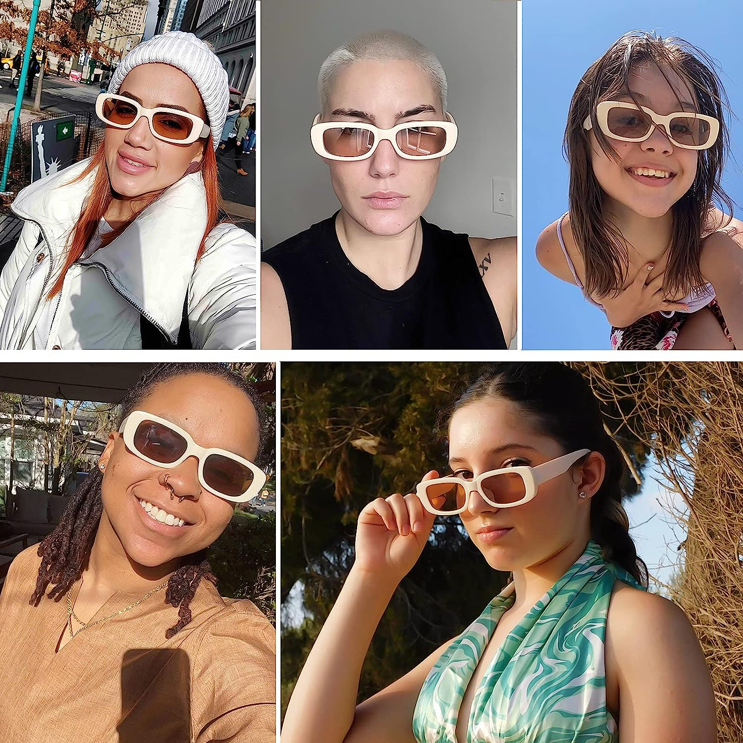 Tskestvy 4 Pieces Retro Vintage Sunglasses Small Square Rectangle 90S Glasses Trendy Y2K for Women Aesthetic Accessories image number 3