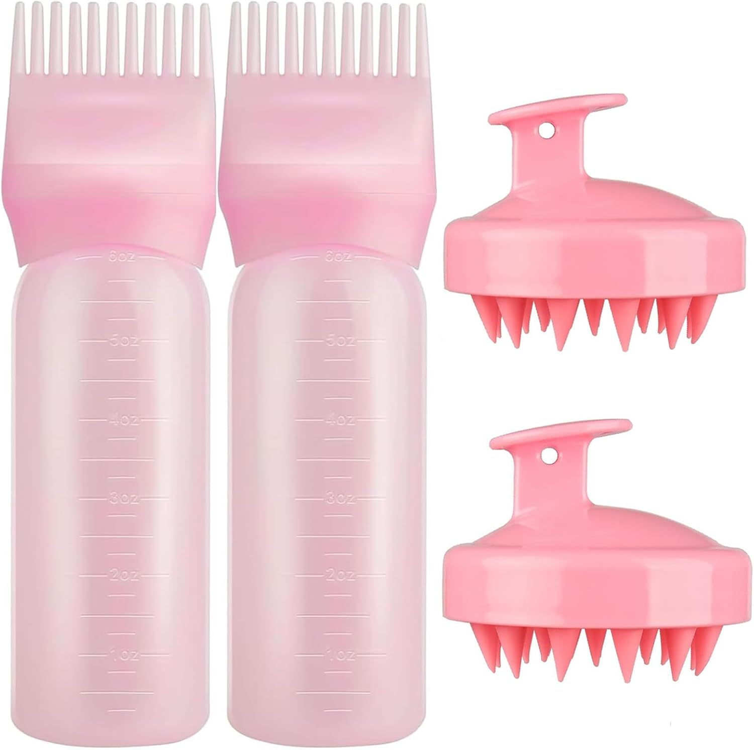 4Pcs Root Comb Applicator Bottle and Hair Massage Brush ，Hair Oil Dye Applicator with Graduated Scale for Precise Application Ideal for Coloring and Scalp Treatment (Pink) image number 2