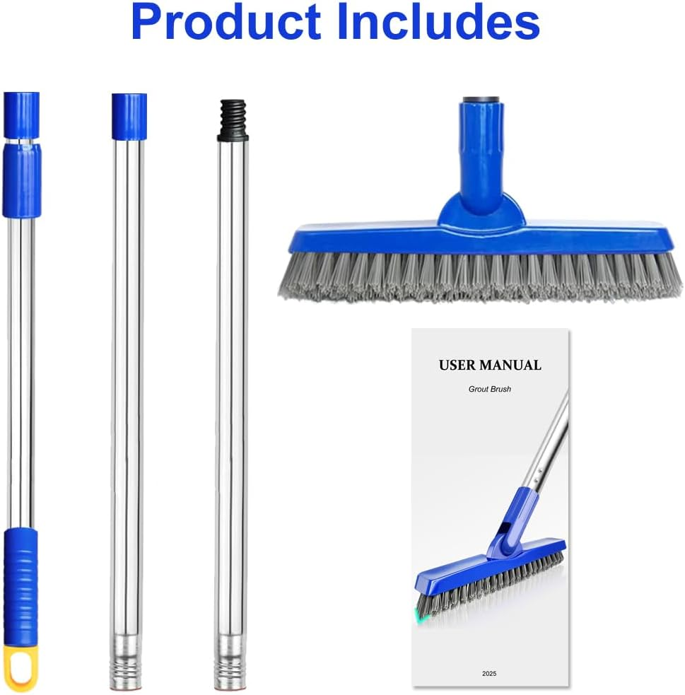 XUCAI Grout Brush with Long Handle - 180&deg;Rotation Shower Floor Scrubber Brush : Crevice Cleaning Brush for Grout Lines, Tiles, Corners, and Hard-To-Reach Areas Cleaning Tool image number 1