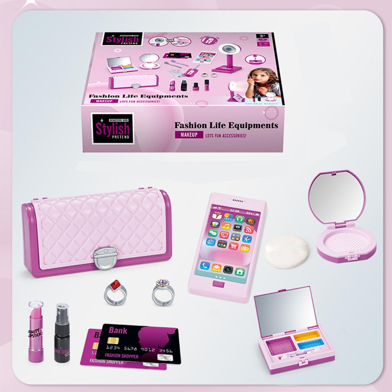 Cawtiuly Princess Pretend Play Makeup Kit for Girls - 11-Pcs Non-Toxic Kids Cosmetic Set with Portable Carry Bag, Mirror & Role Play Accessories, Safe Dress up Toys for Ages 3-8, Perfect Birthday Gift image number 3