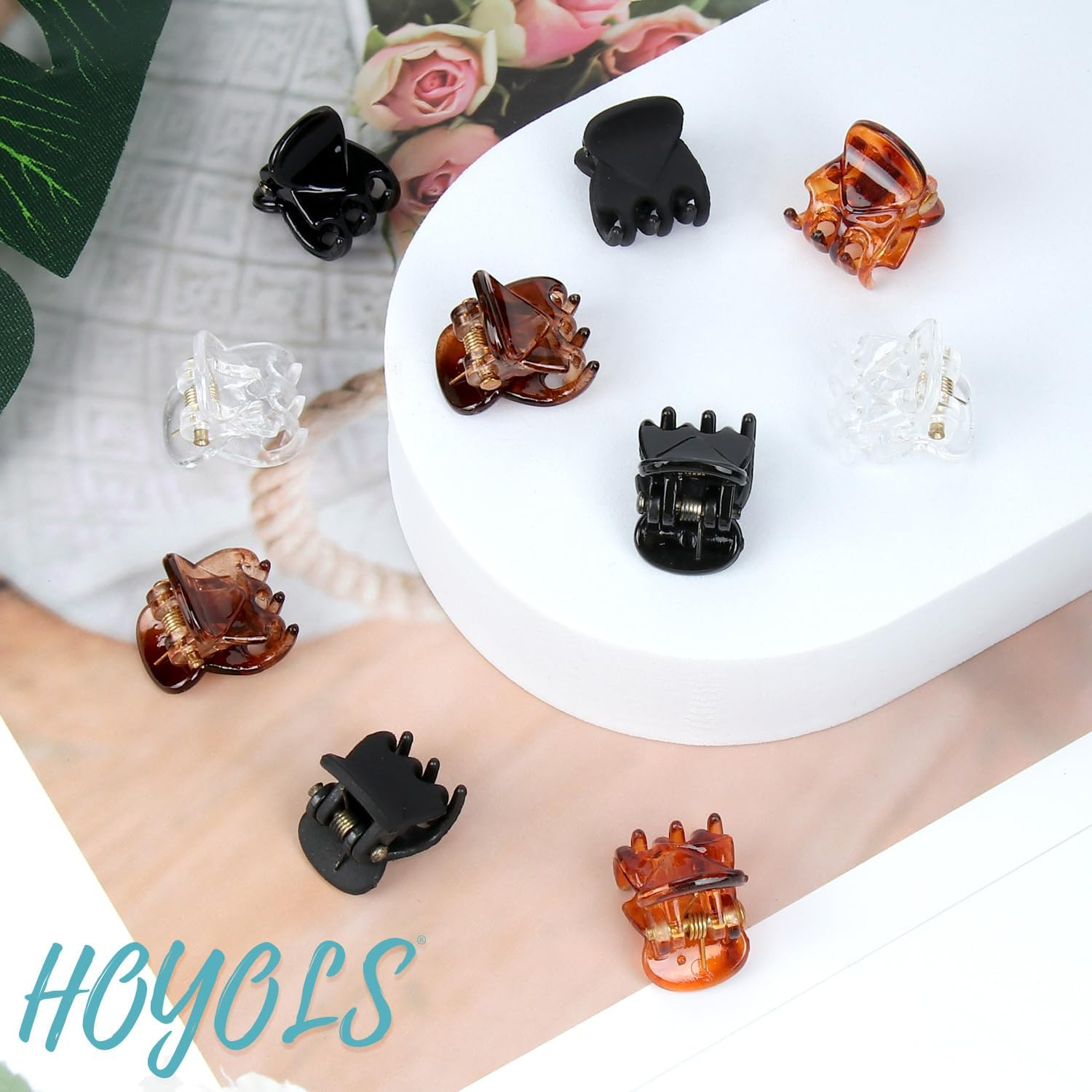 Hoyols Clear Small Hair Clips, Mini Claw Clips for Hair Strong Grip Plastic Tiny Jaw Cute Accessories No Slip for Women Girl Short Thick Hair 48 Pcs - Black image number 6