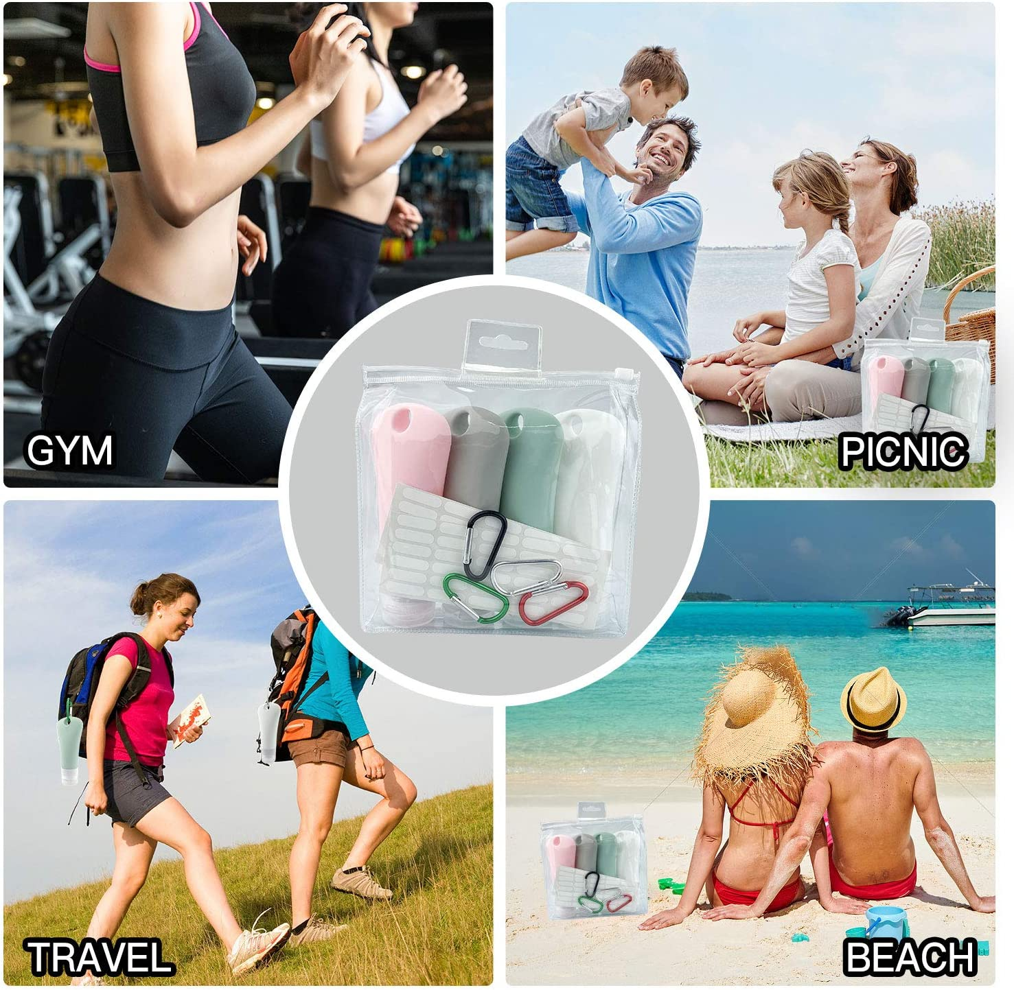 Aoyeious Silicone Travel Bottles Set, Leak Proof Squeezable Portable Tubes Travel Size Toiletries Containers, Travel Tube Sets Cosmetic Toiletry Containers for Shampoo Lotion Soap- 4 Pack (3 Fl. Oz), image number 2