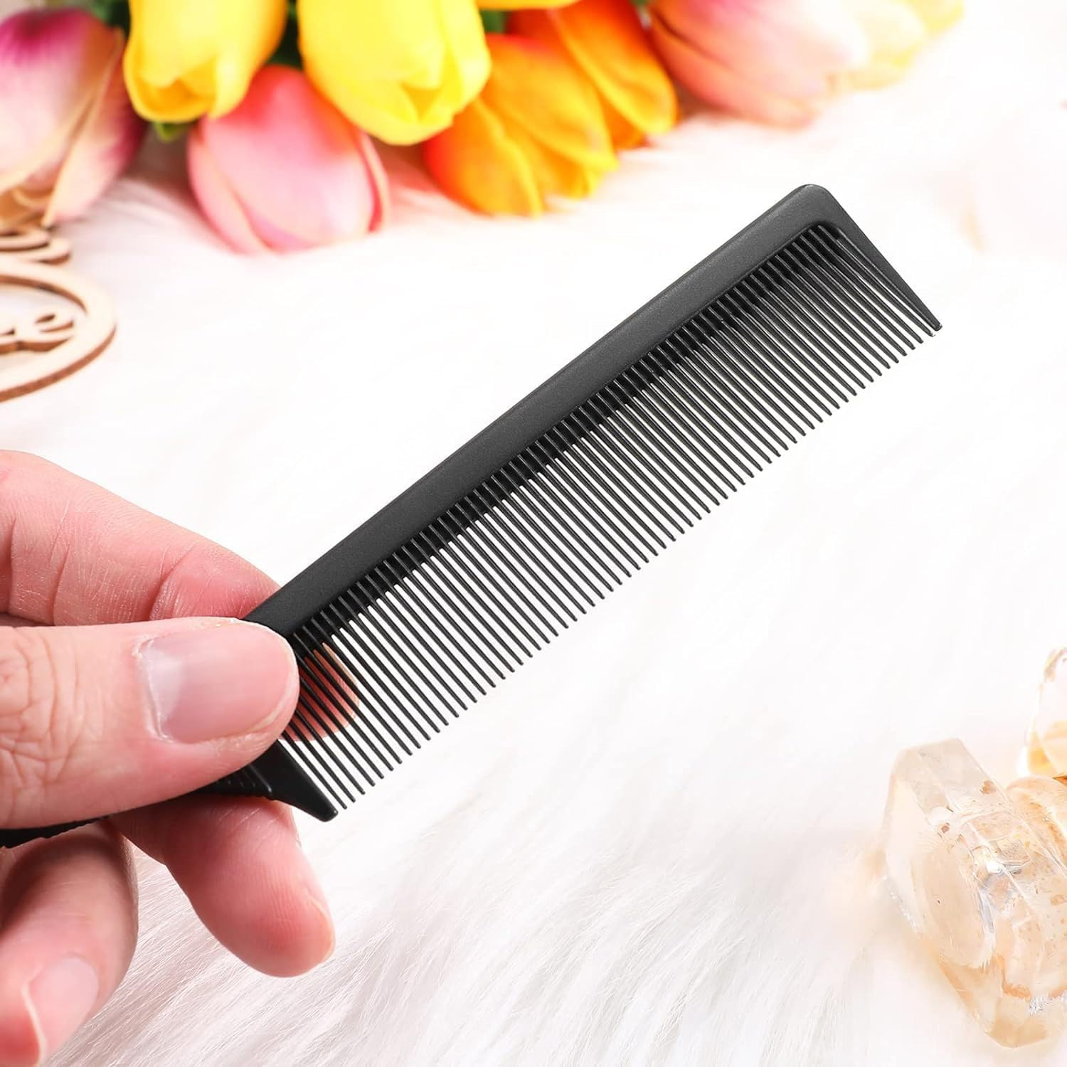 CJESLNA 6 Packs Rat Tail Combs Set,Heat Resistant Carbon Fiber Teasing Parting Hair Combwith Stainless Steel Pintail for Women Girls Braiding Hair Styling Tools (Black) image number 1