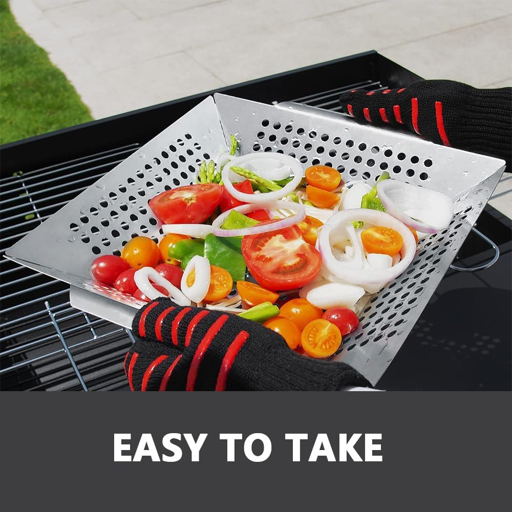 3 Pack Grill Baskets for Outdoor Grill, Grilling Basket for Veggies, Heavy Duty Stainless Steel Vegetable Grill Basket, Grilling Accessories for All Grills & Smokers - Grilling Gifts for Men image number 2